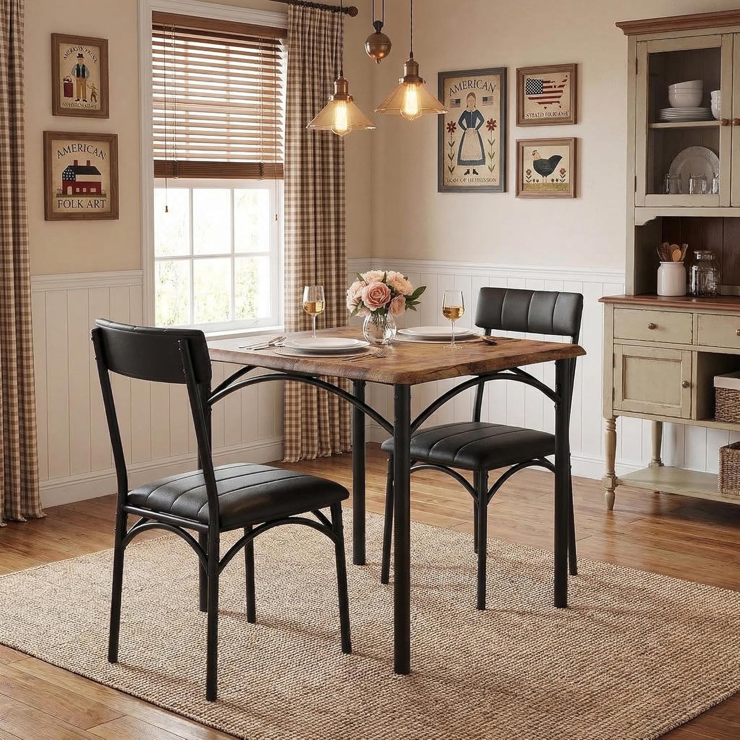 GAOMON Dining Table Set for 2, Kitchen Table and Chairs for 2 with Upholstered Chairs, 3 Piece Dining Room Table Set, Square Kitchen Table Set for Small Space, Apartment, Studio, Rustic Brown