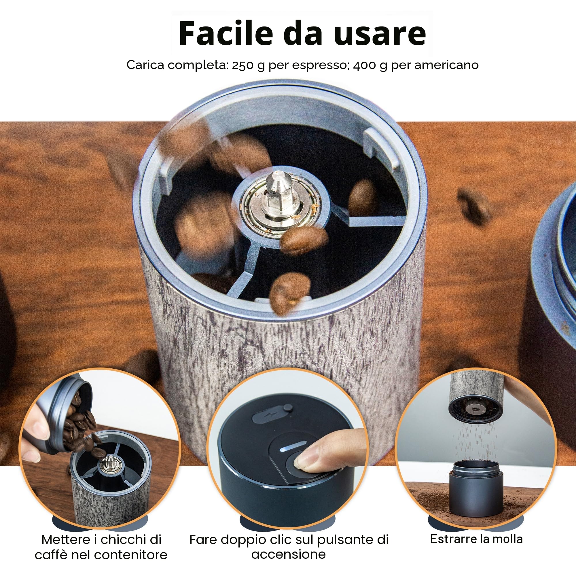 CERA + Macina Caffe Elettrico Con Custodia Per Il Trasporto, Piccolo Macinacaffè Professionale Per Caffè Espresso Per Casa, Viaggio