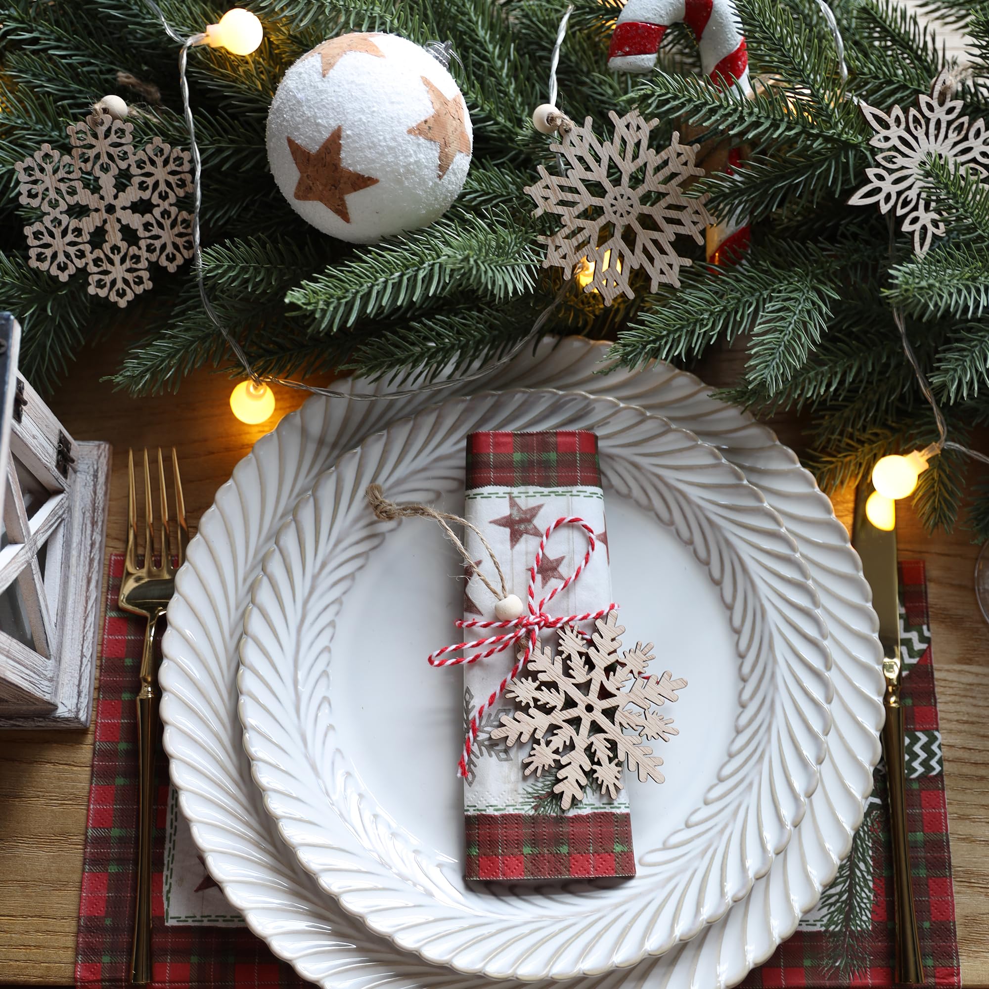 Amazon.co.jp: 24ピース 木製 クリスマス 雪の結晶 オーナメント 3