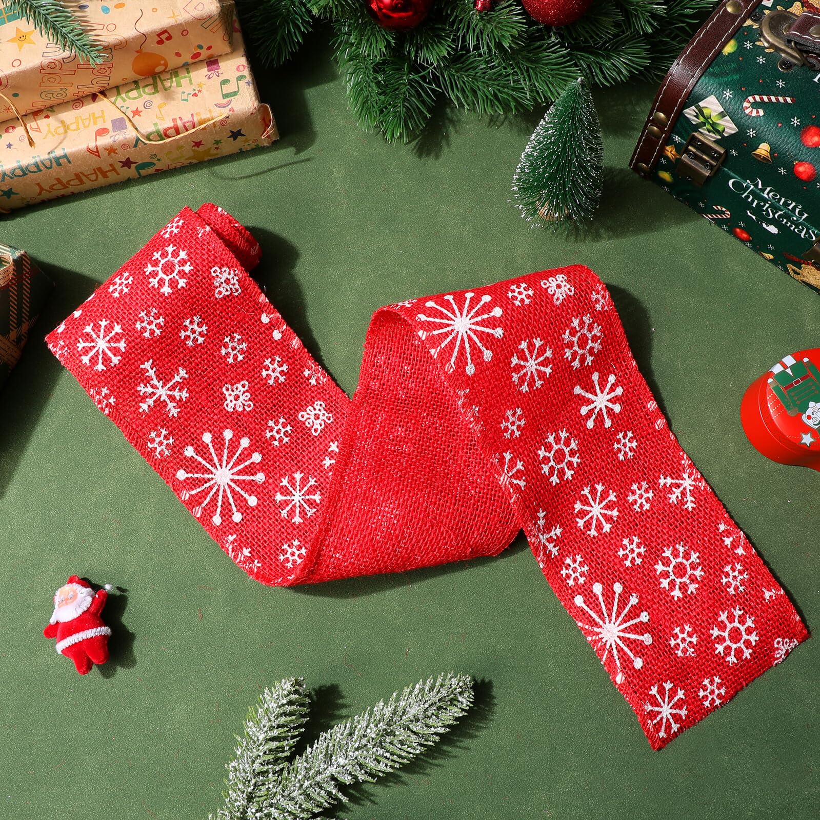 Sackleinenband mit Schneeflocken 10cm Breites Weihnachts Bastelband Juteband für Heimdekoration Hochzeit Selbstgemacht Weihnachtsdeko
