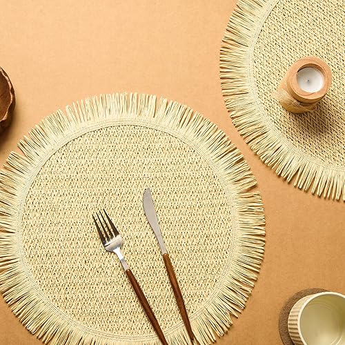 Miniatura 4 de FunWheat Juego de 12 manteles individuales redondos de papel para mesas de comedor 15 pulgadas resistentes al calor hechos a mano naturales para