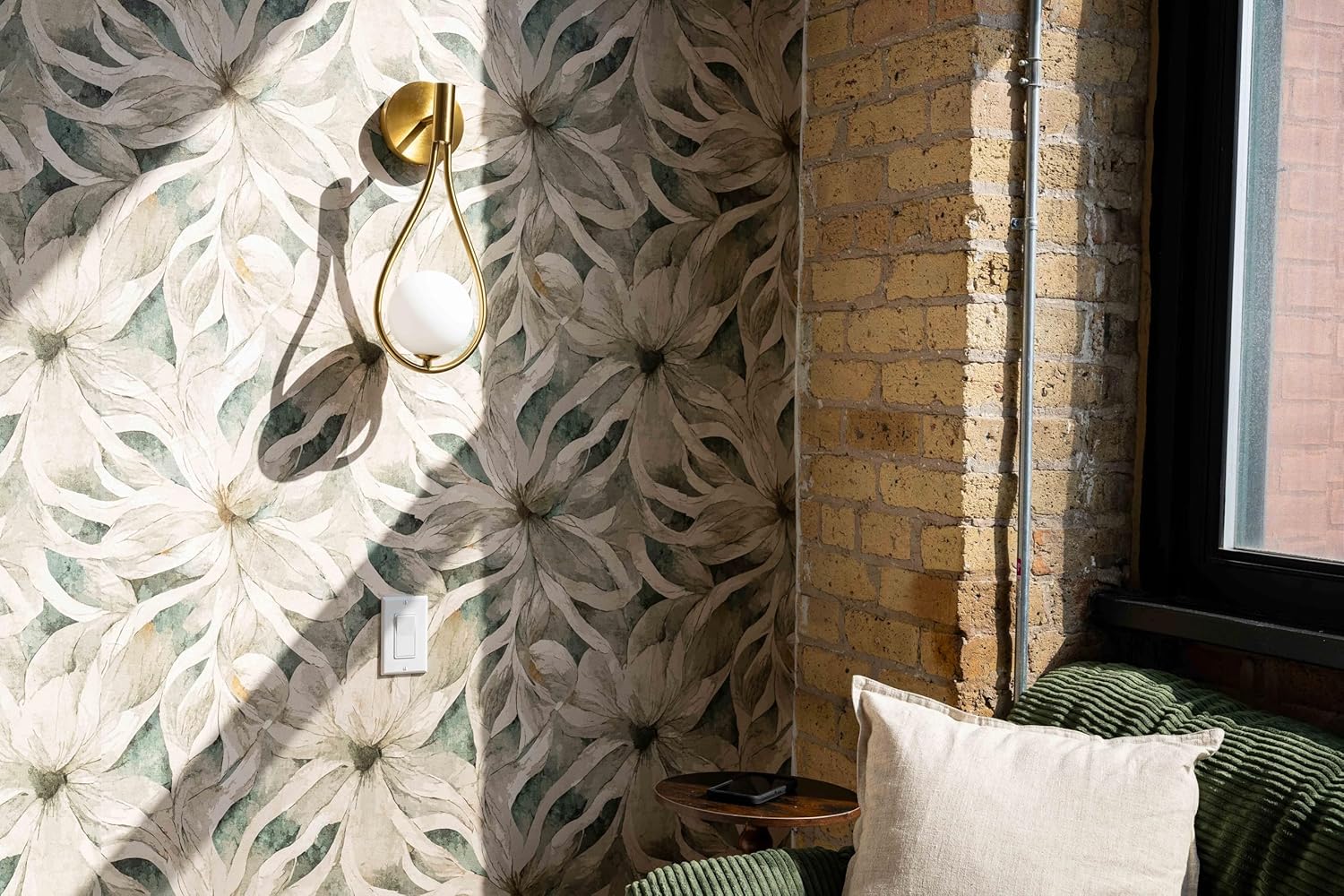 Peel and Stick Wallpaper Roll 17.5 x 216 Urban Stems Design in Vinyl Sticker Paper for Accent Panels, Bedroom, Kitchen, Office, Shelf Liner or DIY Projects