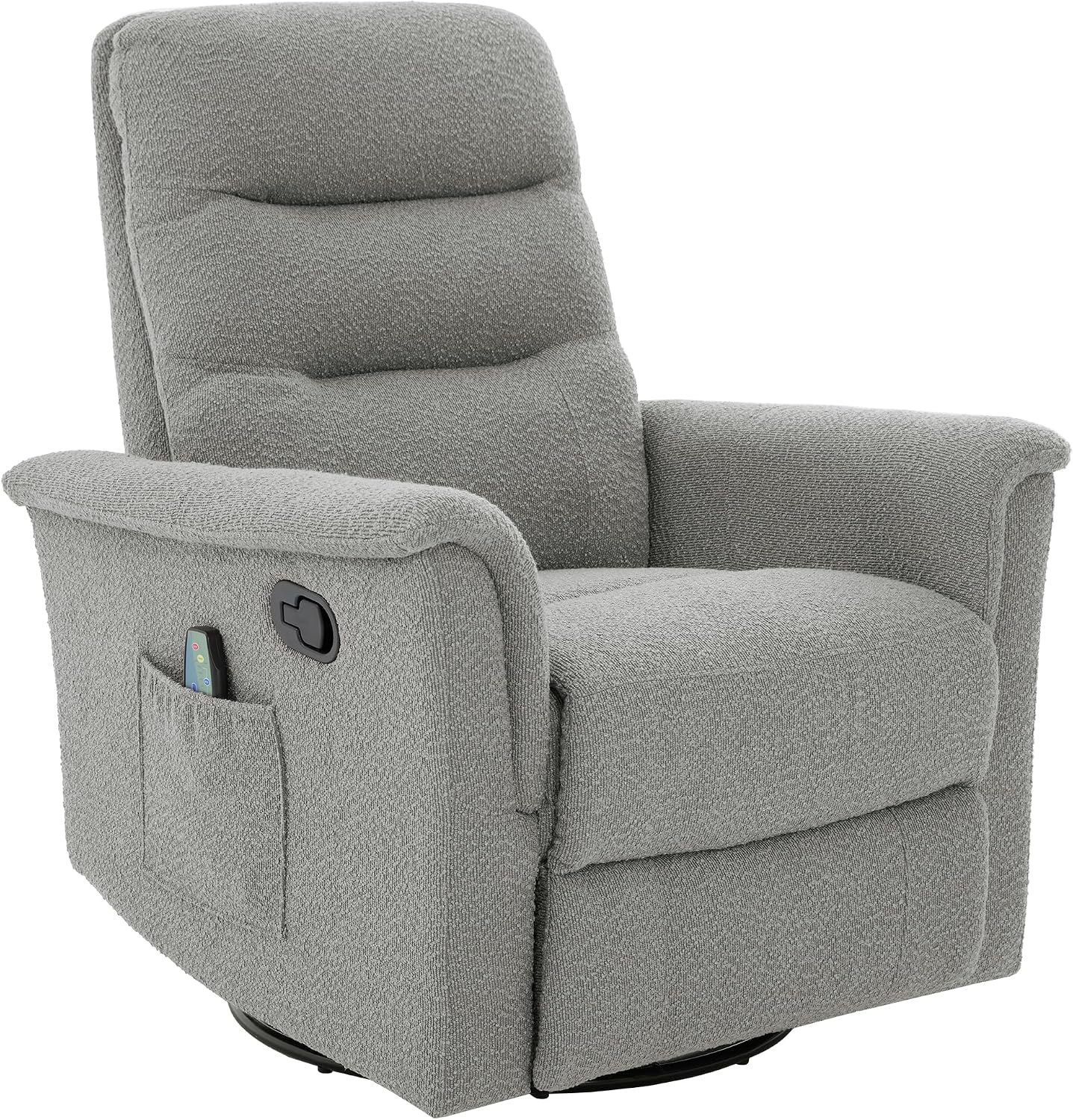 Christopher Knight Home Helen Massage Recliner Chair with 8 Points Function, Boucle Upholstered Recliner Sofa with Two Adjustable Positions, Swivel Massage Chair with a Side Storage Pocket, Grey