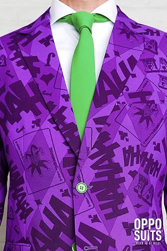 Miniatura 5 de Opposuits Disfraz de The Joker Premium para hombre, personaje de cómic de DC, traje ajustado, morado, incluye chaqueta, pantalones y corbata