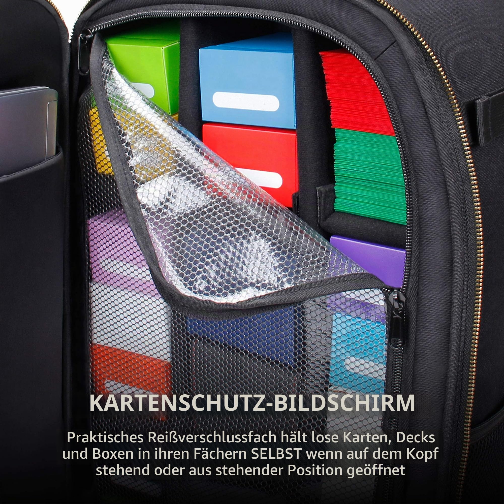 Enhance MTG Rucksack – TCG-Rucksack für Deckboxen, gesleevte Karten, Spielmatten, MTG-Zubehör – anpassbare Kartenorganisation mit integriertem Card Defender Screen (Schwarz)