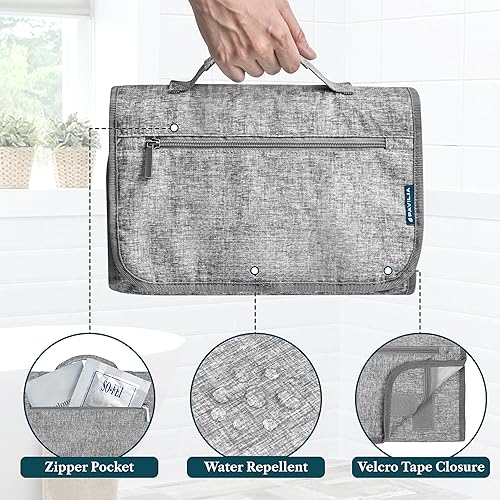 Miniatura 35 de PAVILIA Neceser colgante para mujeres y hombres, kit de viaje plegable grande, organizador de artículos de aseo personal, bolsa de maquillaje Teal