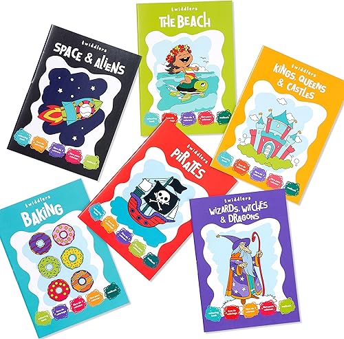 Miniatura 8 de THE TWIDDLERS - Paquete de 24 mini libros para colorear de 6 temas a granel para niños a partir de 3 años, incluye castillos, dragones, pirata