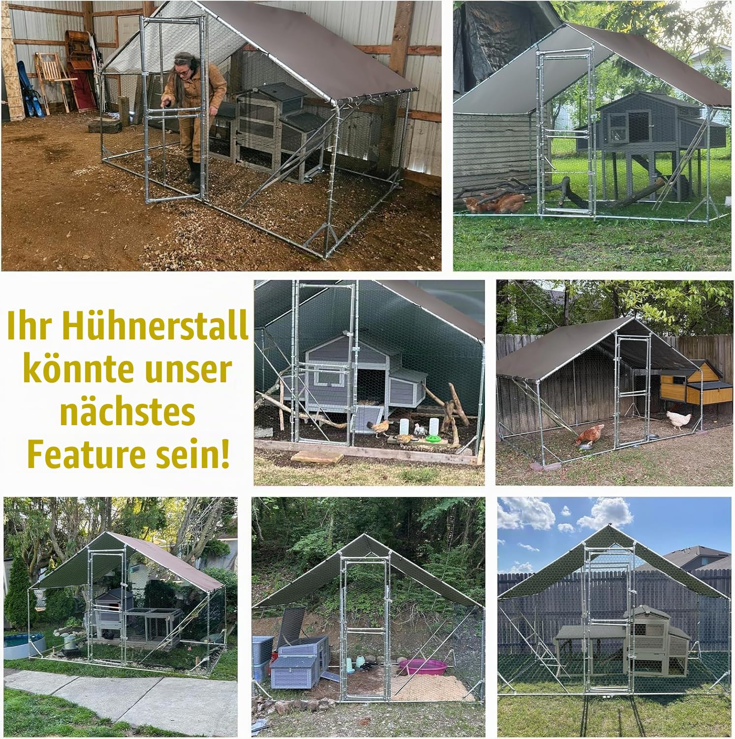 Aivituvin Metall Freilaufgehege Hühnerstall 3x2x2m - Mit Rampe, Wasserdichtetem PE-Tuch und Sicherheitsschloss - freilauf groß für Hühner, Kaninchen und Verschiedene Kleintiere (Silber, 2 x 2 x 3m)