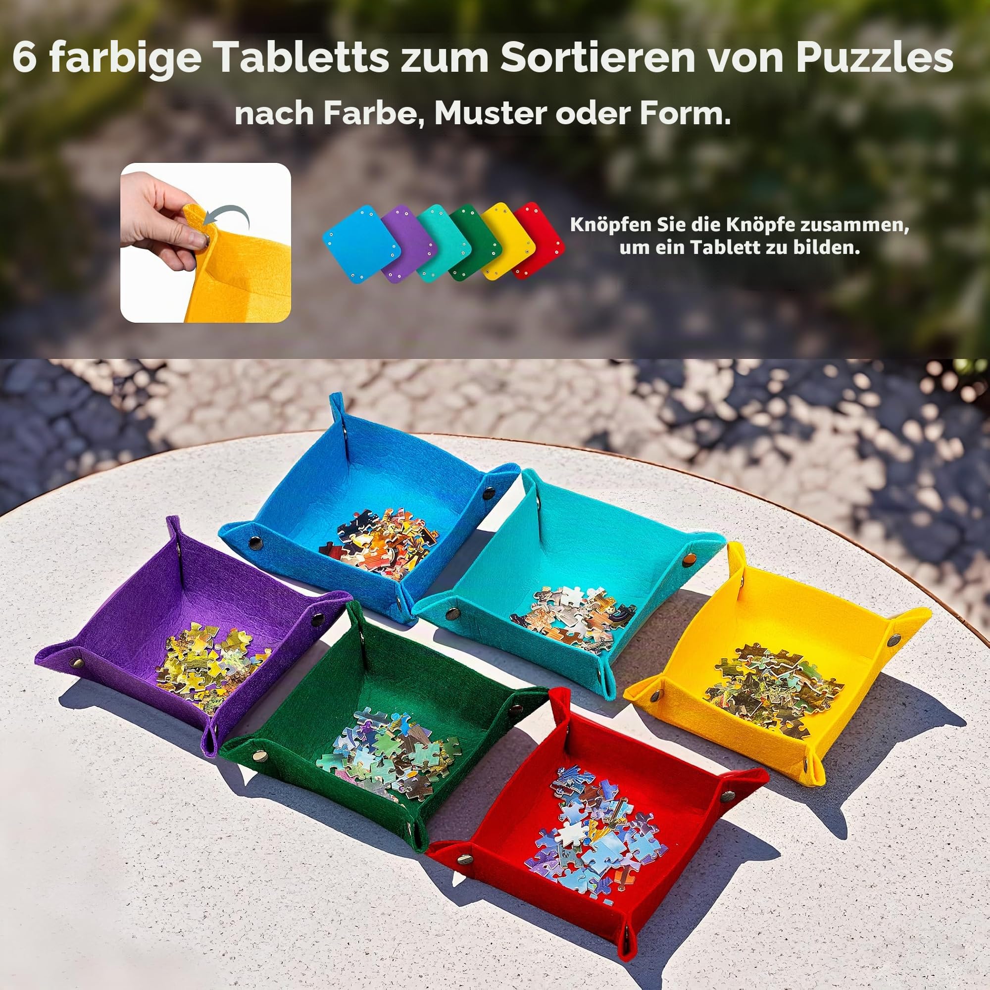 Tektalk faltbares Puzzle Board mit 6 Sortierschalen, tragbare Puzzlematte mit transparenter wasserdichter & staubdichter Abdeckung für Puzzleaufbewahrung/Saver, für bis zu 2000 Puzzleteile – Khaki