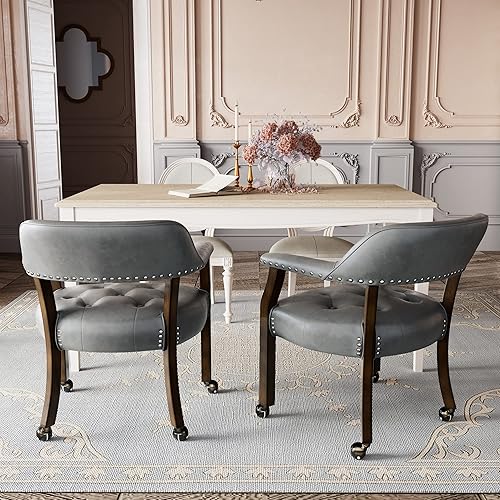 Miniatura 4 de LEEMTORIG XXY-1910-DG - Sillas de comedor con ruedas y brazos, sillas de comedor con ruedas, sillas de mesa de póquer de juego, sillas de madera