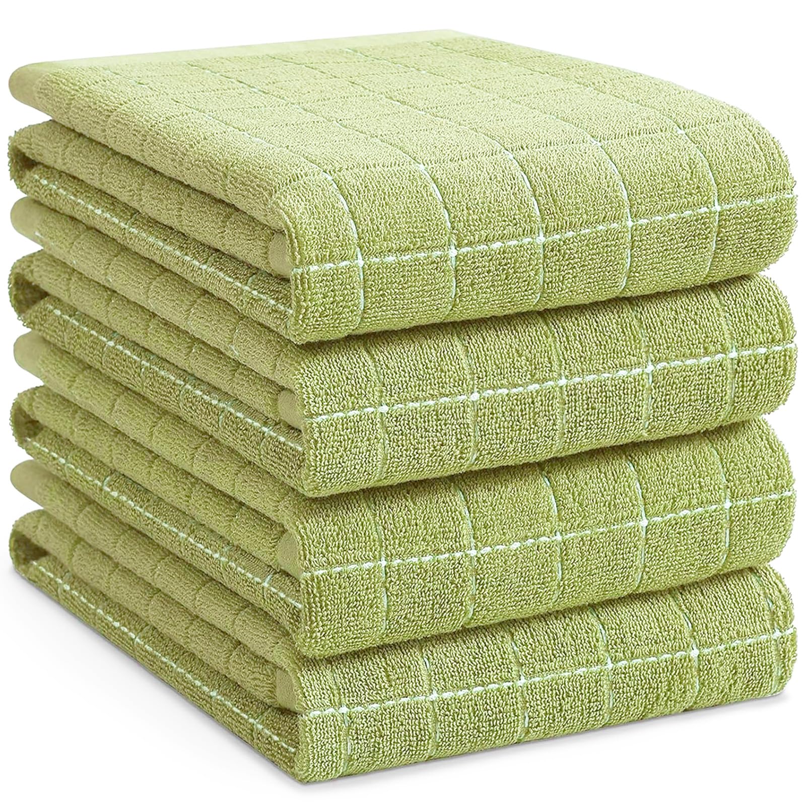 Homaxy 100% Cotton Terry Kitchen Towels, Large 4 Pack, Sage Green | Ultra Soft and Absorbent Dish Towels for Kitchen, Suitable for Drying and Washing Dishes