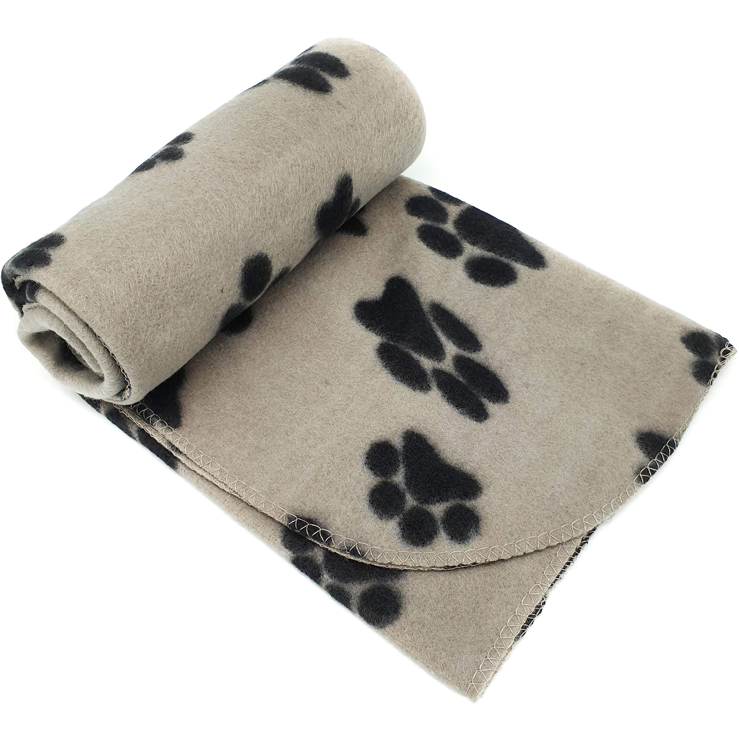 New Pet Touch Soft Fleece Pet Blanket Dogs Puppy Cat Kittens Blankets Paws & Bones Print ((73 X 70) cm, Beige (Black Paws))