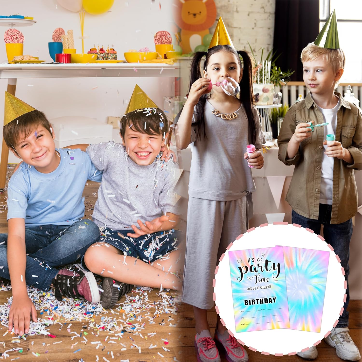Tie Dye Theme Birthday Invitations, Fill-In Style Birthday Party Invitations with Envelopes For Boys Girls(20-Pack), Birthday Party Decorations And Supplies -yqk-a63