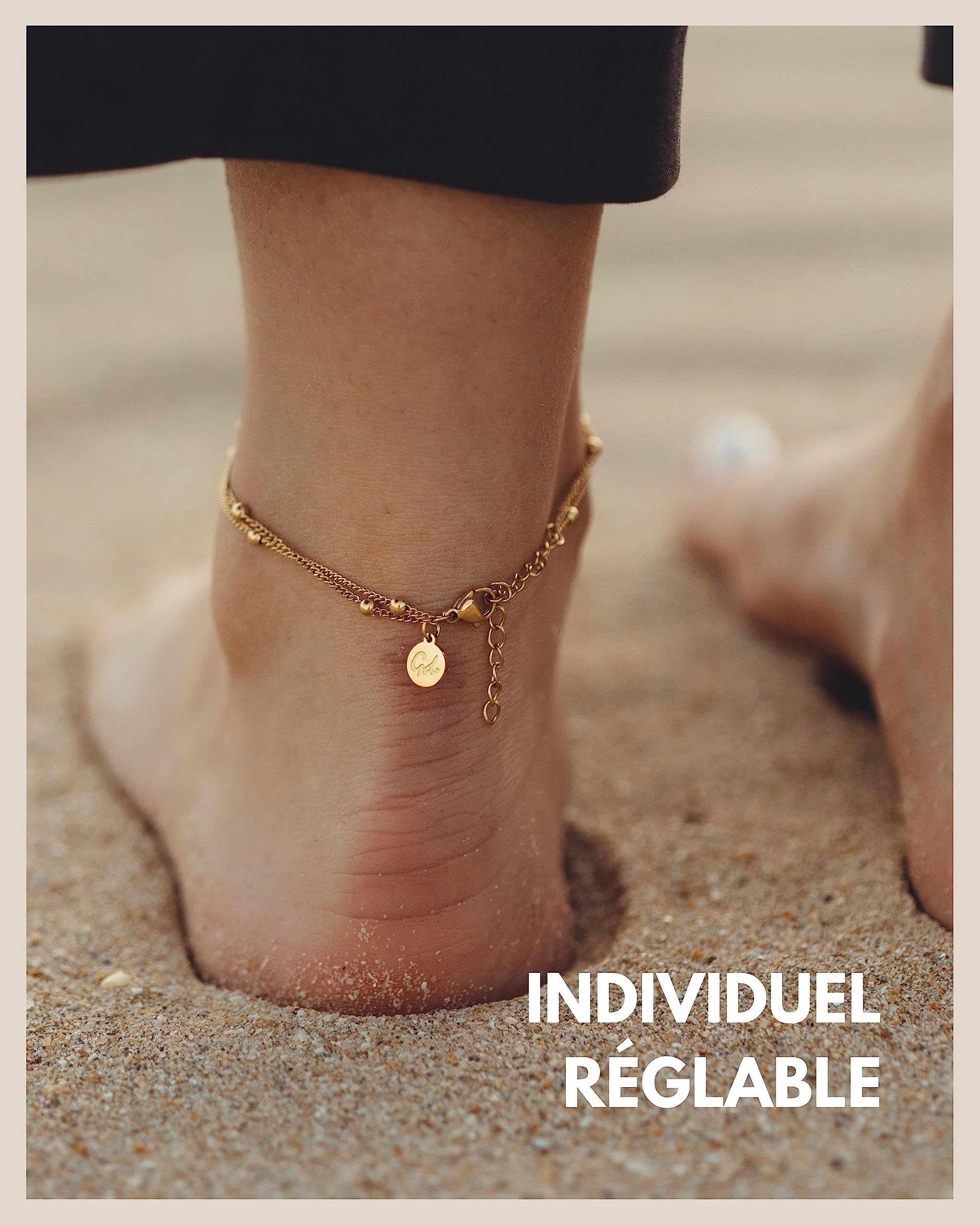 GD GOOD.designs EST. 2015 Bracelet de cheville avec signe de l'infini pour femmes I Bracelet de cheville Infinity (22-27cm) résistant à l'eau en or 18 carats, argent et or rose (Or)