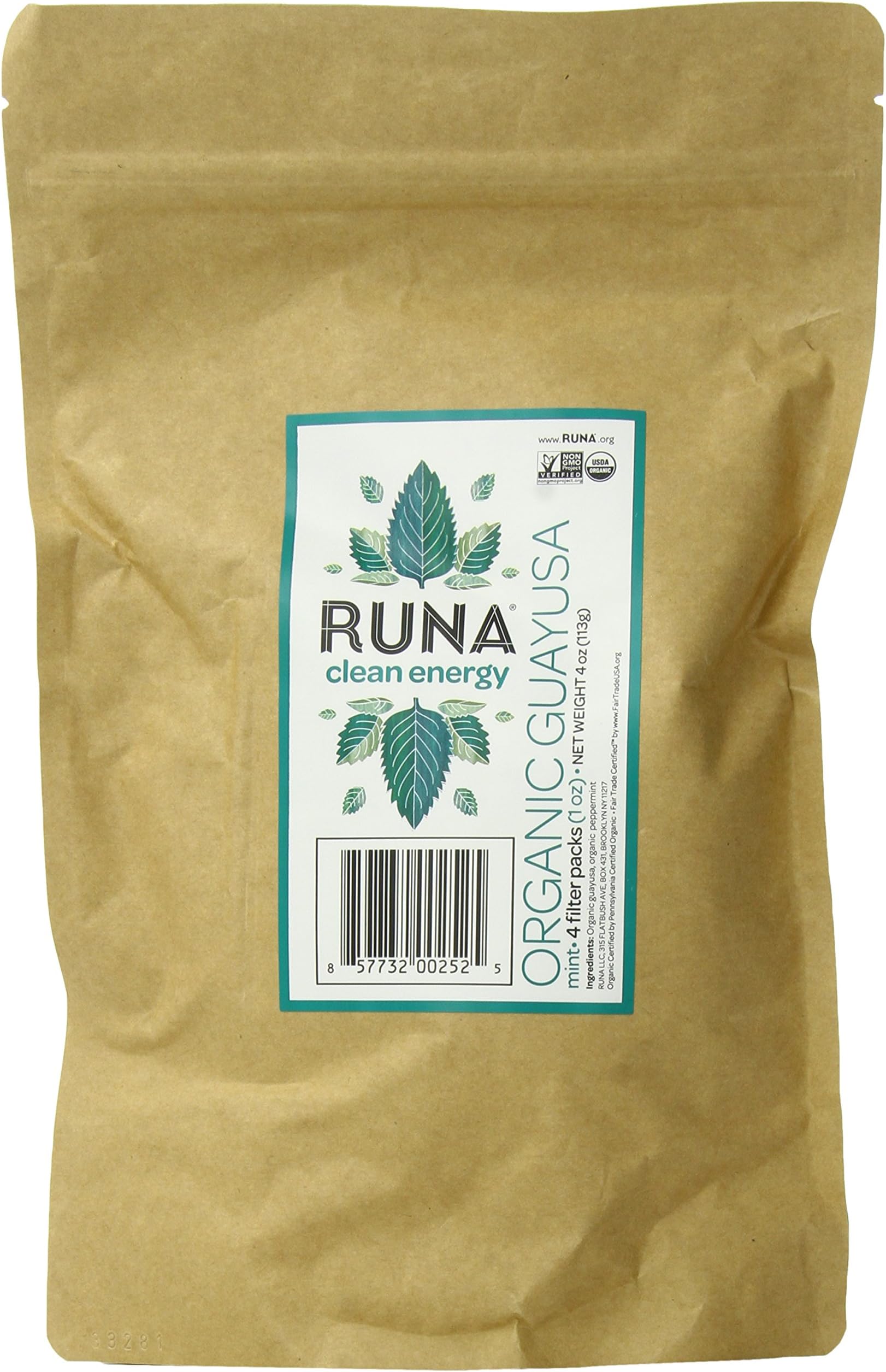 RUNA Amazon Guayusa, Mint, 1 Ounce, 4 Count (Pack of 10)