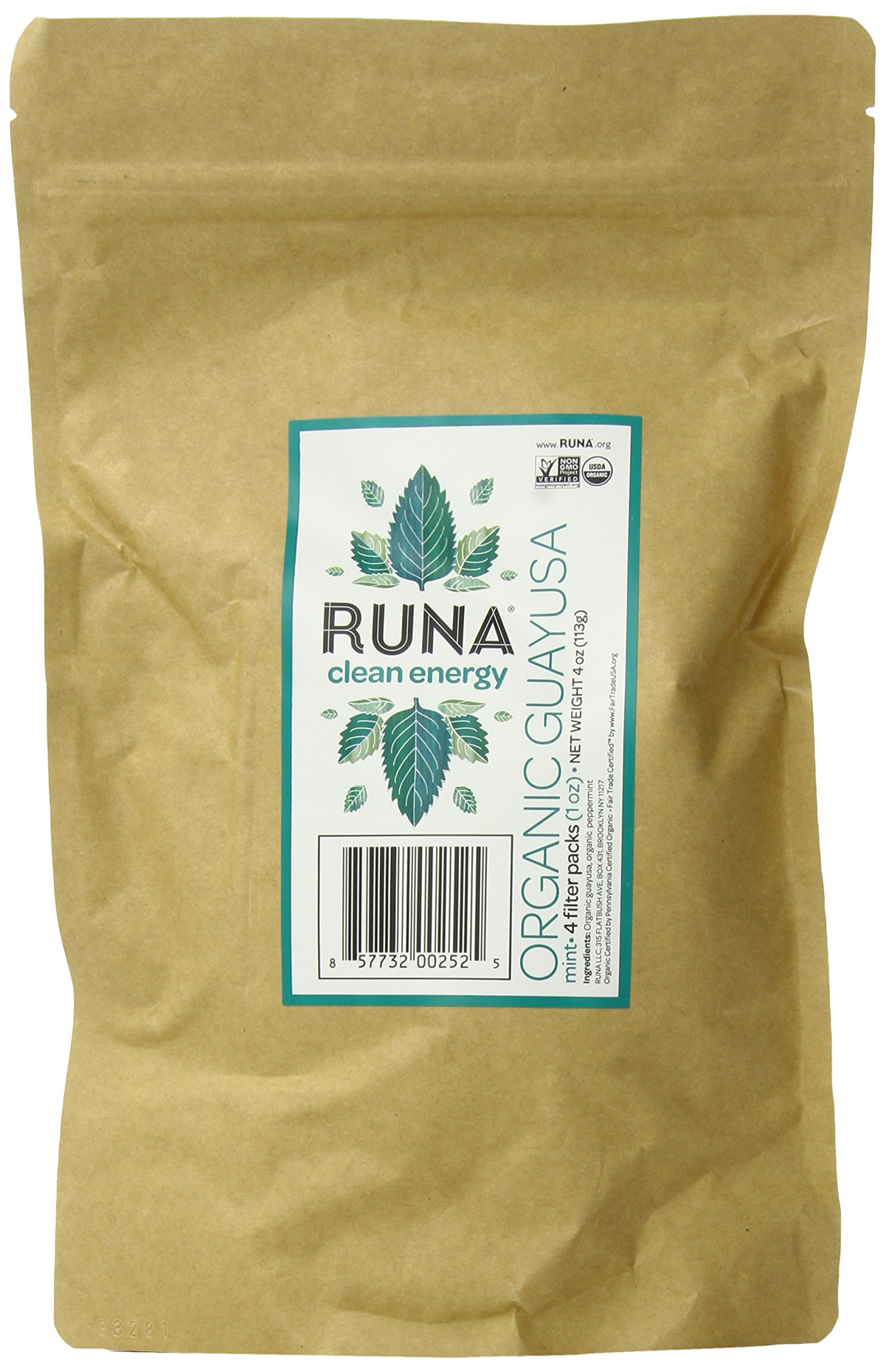 RUNA Amazon Guayusa, Mint, 1 Ounce, 4 Count (Pack of 10)
