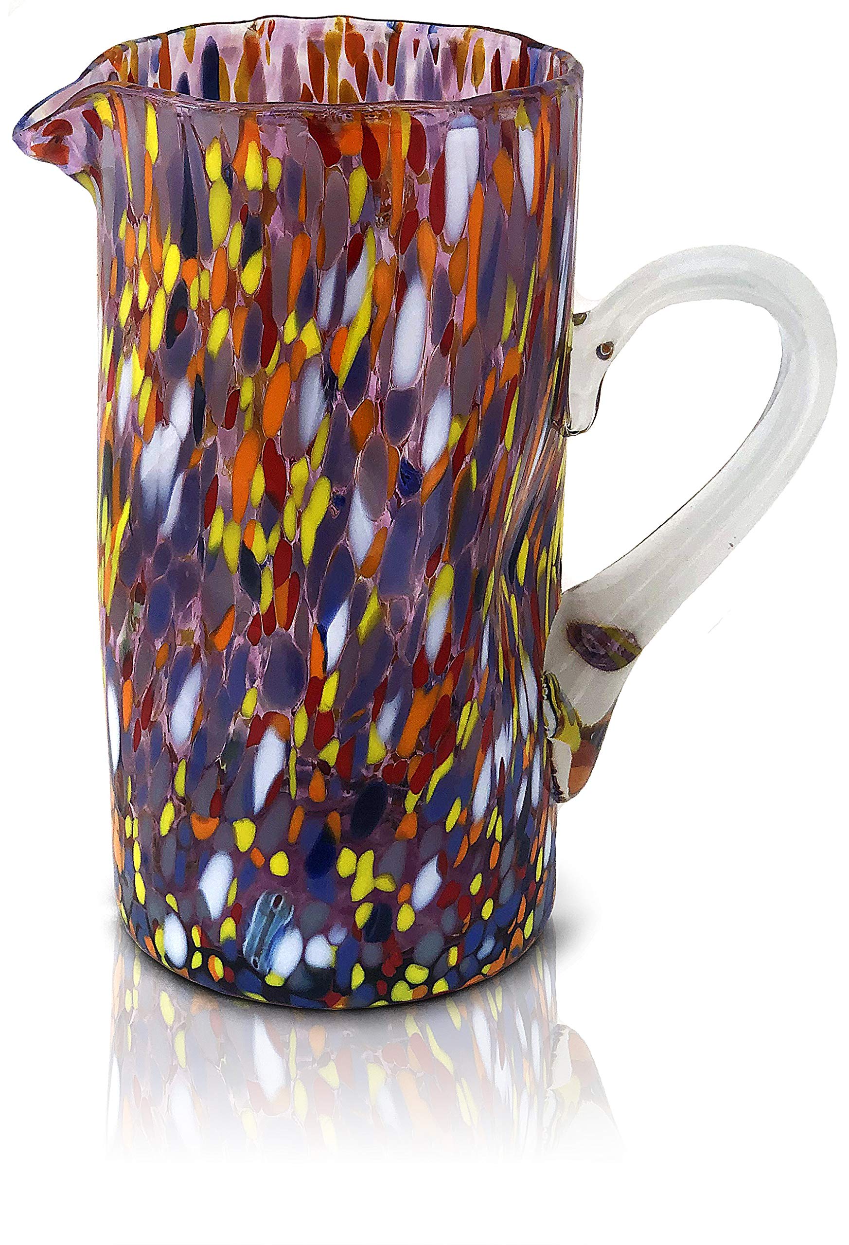 MAZZEGA ART & DESIGN - Dzbanek ze szkła dmuchanego i ręcznie obrobiony Murrines z Murano, linia "I Colori di Murano" 1000 ml. Wyprodukowano we Włoszech (KARAFE 1 litr) (FIOLET)