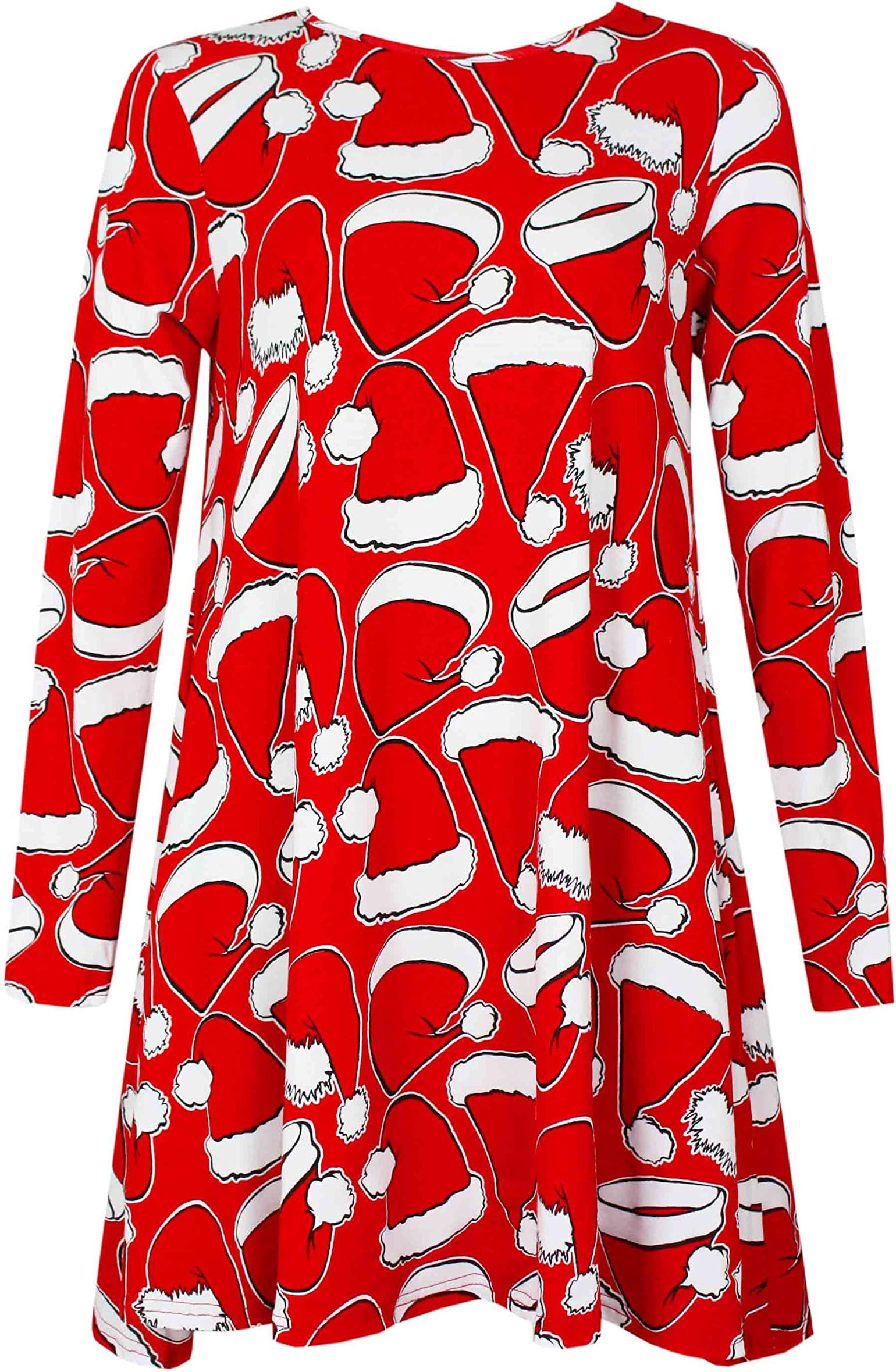 Womens Christmas Prints Swing Dress (M/L, Red Santa Hat)