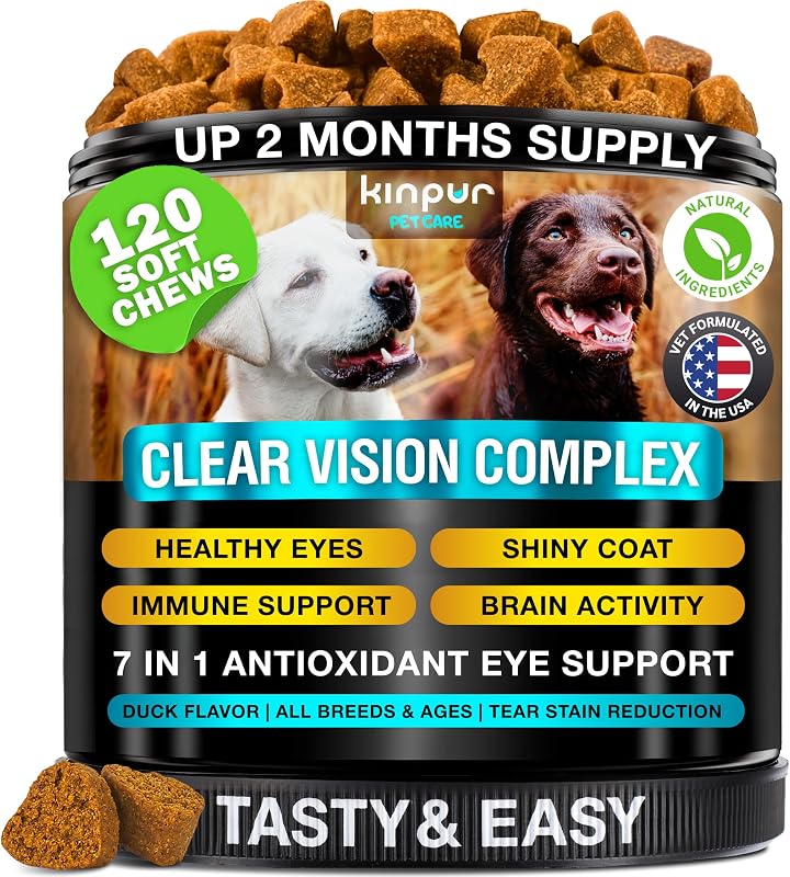 Suplemento para Cuidados dos Olhos de Cães com Luteína, Licopeno e DHA Kinpur Pet Care – 120 Mastigáveis