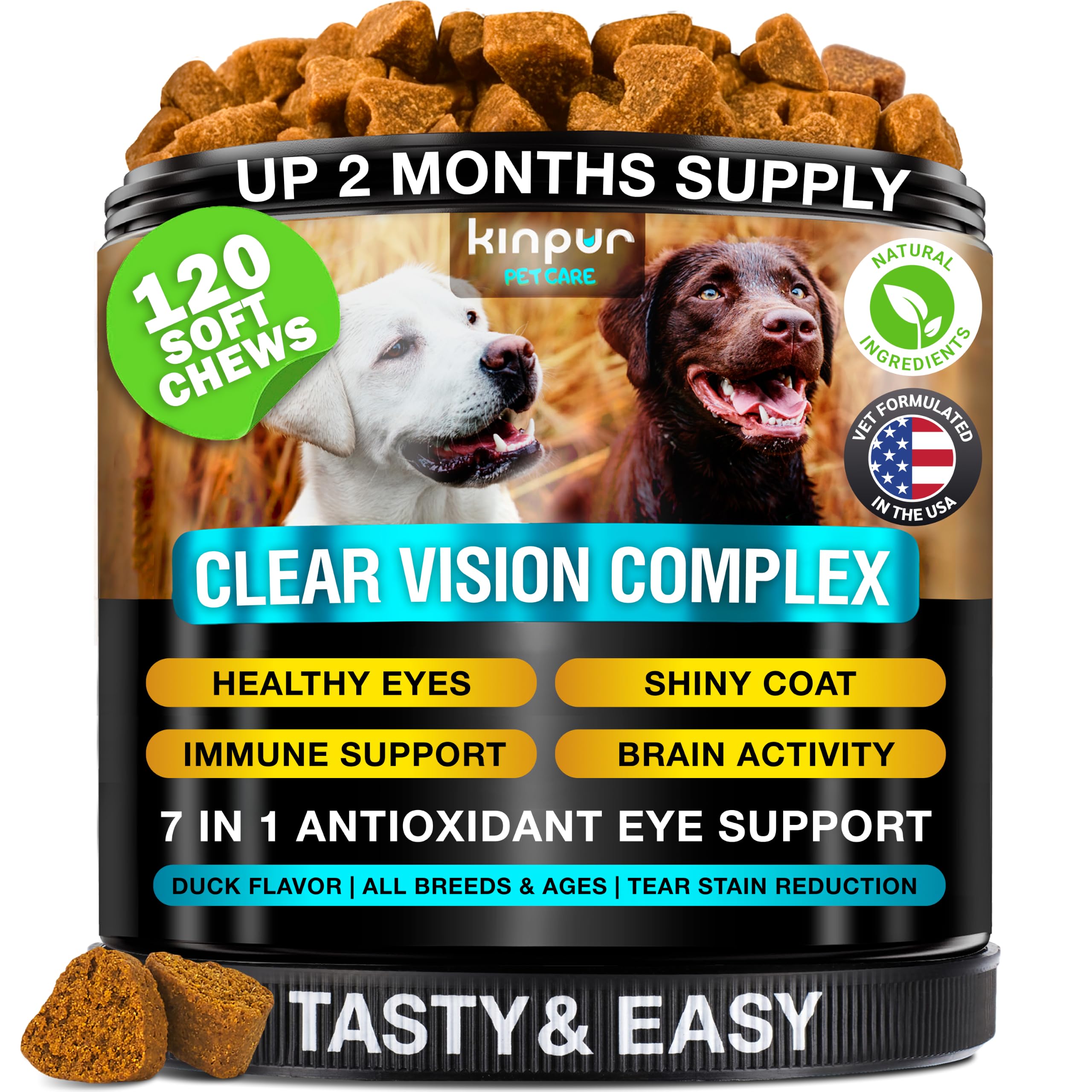 Eye Vitamins for Dogs - Vision Support, Tear Stains, Bright Eyes, 120 Chews