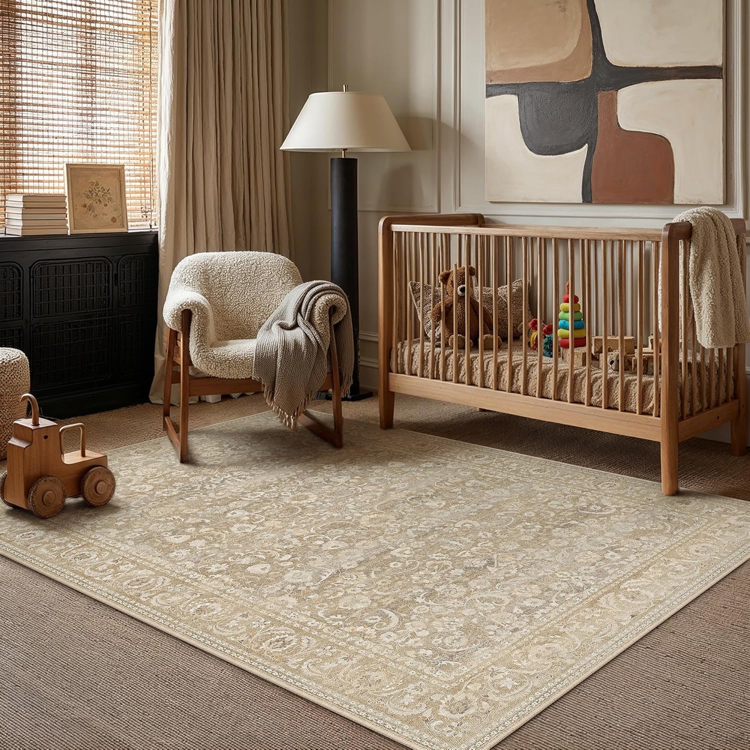 PureCozy Blue 2x3 Rug for Entryway Washable Vintage Small Area Rug Non-Slip Stain Resistant Door Mat Low Pile Retro Accent Indoor Throw Carpet for Entrance Kitchen Bedroom Laundry