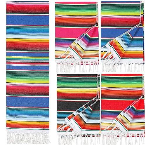 Tudomro 4 PCS Large Authentic Mexican Blankets Colorful Mexican Striped