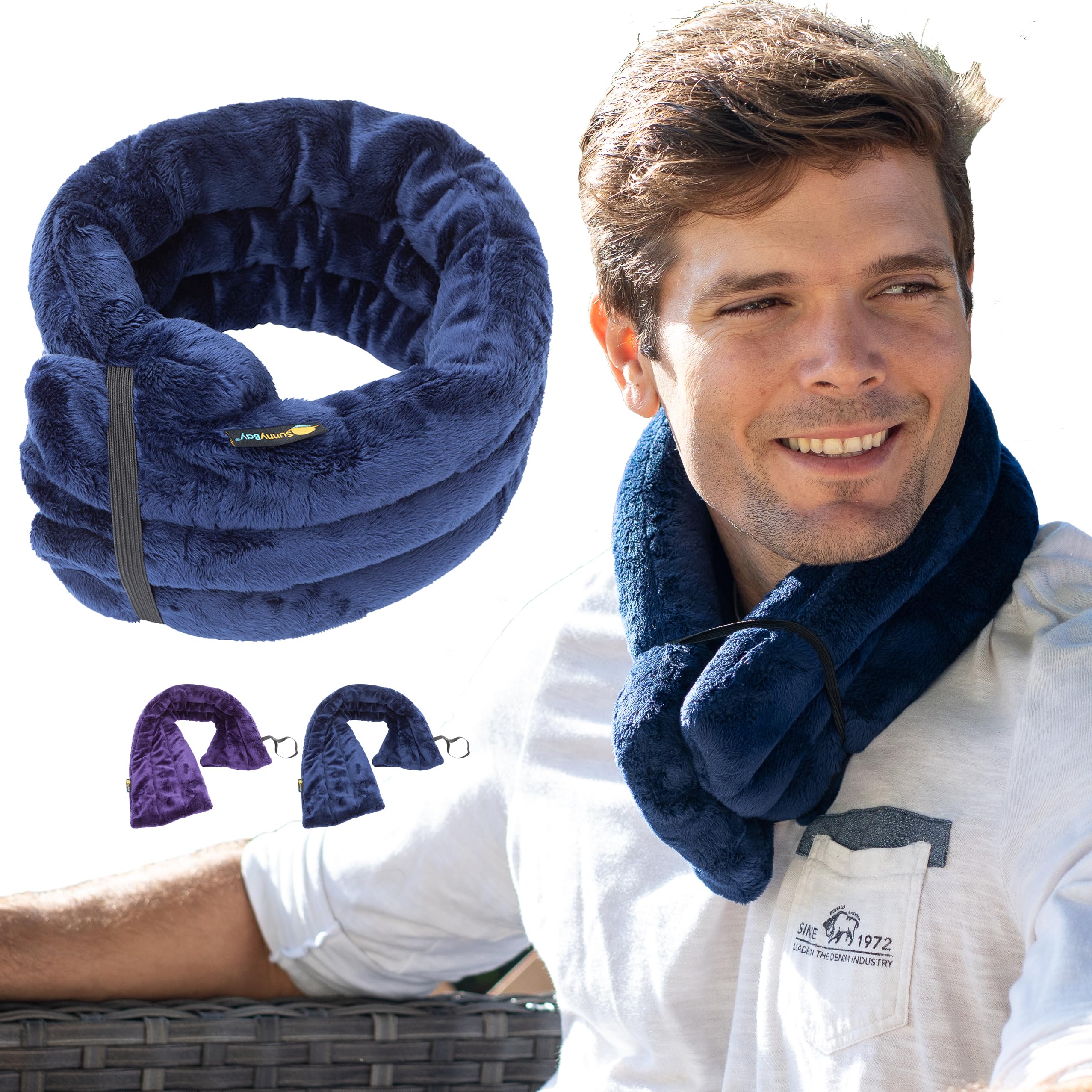 SunnyBay Microwave Heating Pad, Microwavable Heated Neck and Shoulder Wrap, Multipurpose Moist Hot/Cool 2.5lb Bean Bag Pack with Plush Cover and Elastic Fastener, FSA HSA Approved, 26x6 Inches, Blue