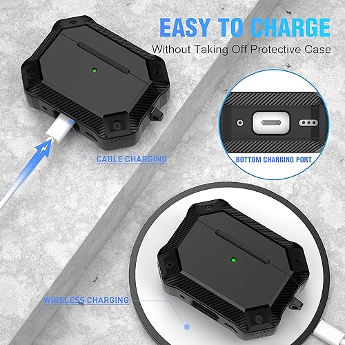 Miniatura 4 de Maxjoy Funda para AirPods Pro de 2 generación, AirPods Pro 2Pro de fibra de carbono, dura, resistente, a prueba de golpes, con llavero compatible