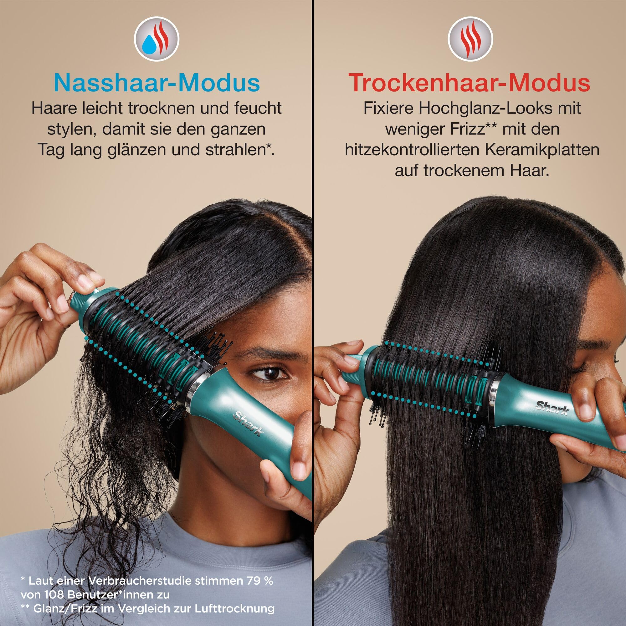 Shark Glossi 2-in-1-Styler mit Heißluft und Glanz-Finish, Türkis HT302EUTL | Salonqualität, Keramikplatten, Volumen, Gloss Lock, alle Haartypen