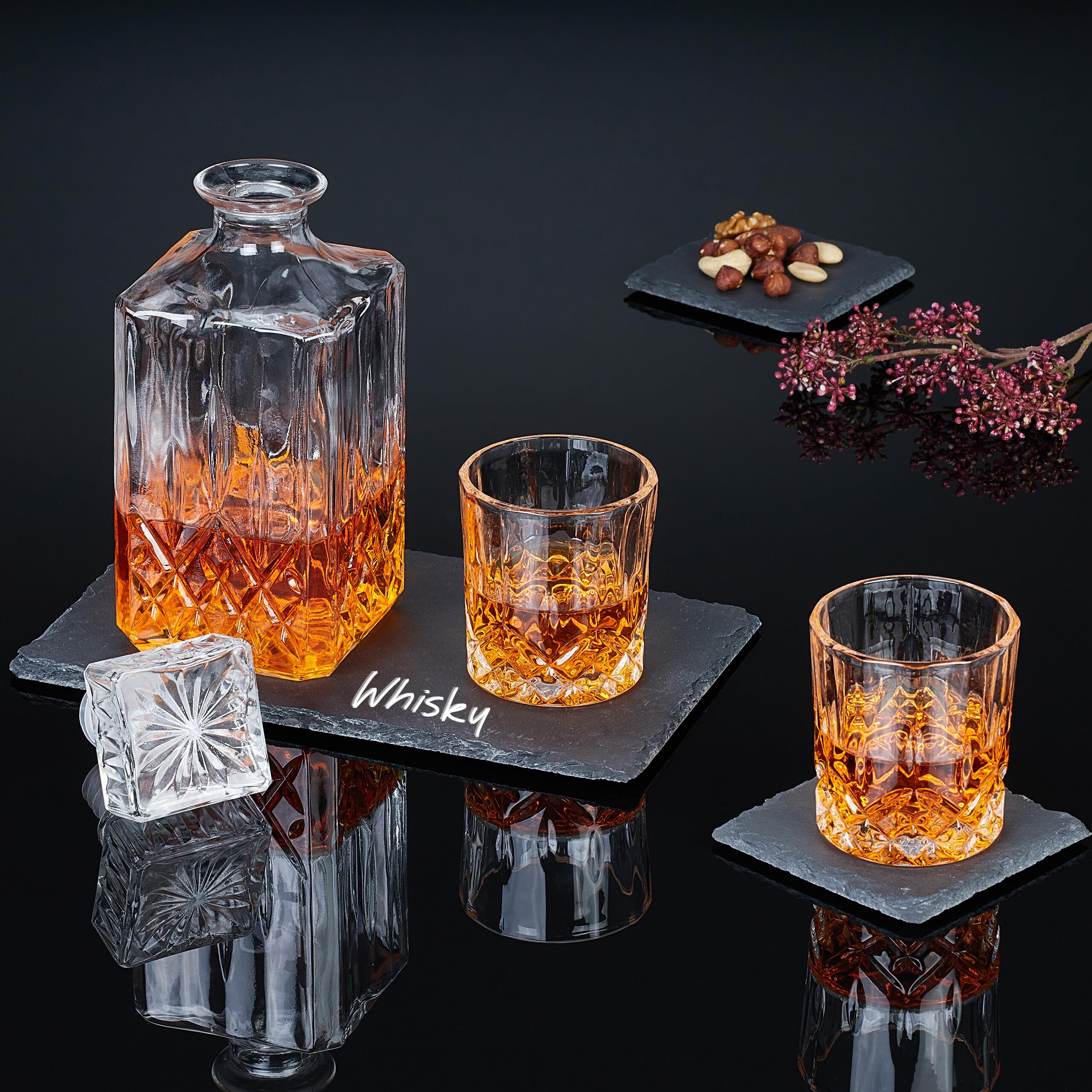 Relaxdays Sottobicchieri in Ardesia, Set da 20, Poggia Bicchieri, Sottobottiglia 10x10 cm, Accessori da Bar, Antracite
