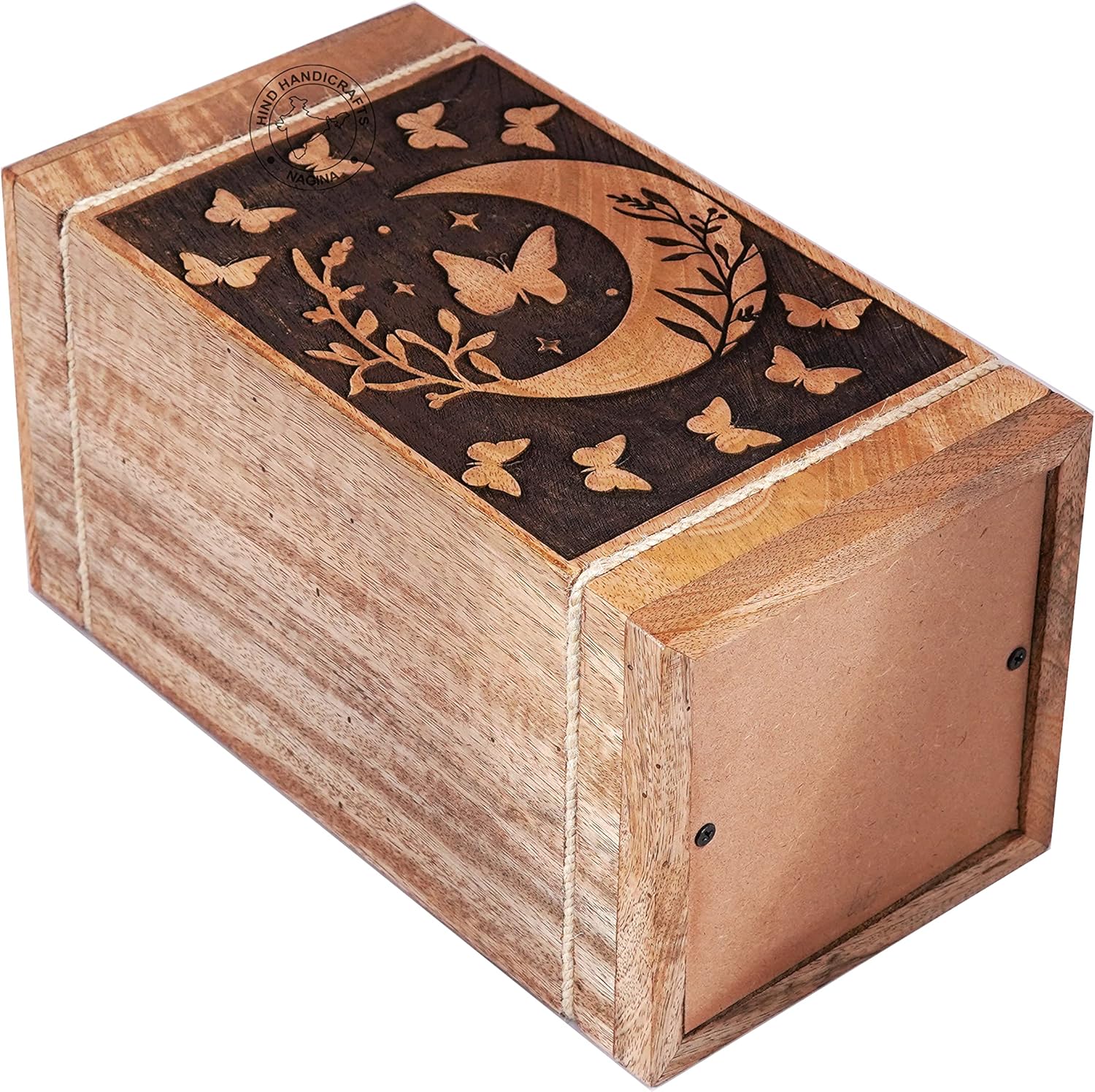 Handcrafted Floral Half Moon Wooden Urns for Human Ashes Adult Large - Butterfly Cremation Urn for Ashes - Burial Urn for Columbarium - Funeral Urn Box (250 LB - Hardwood, Crescent)