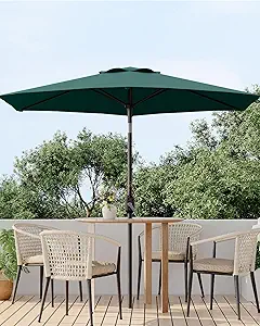 7.5FT Outdoor Patio Umbrella Table Market with Push Button Tilt and Crank, 6 Sturdy Ribs UV Protection Waterproof for Garden, Deck, Backyard, Pool (Dark Green)