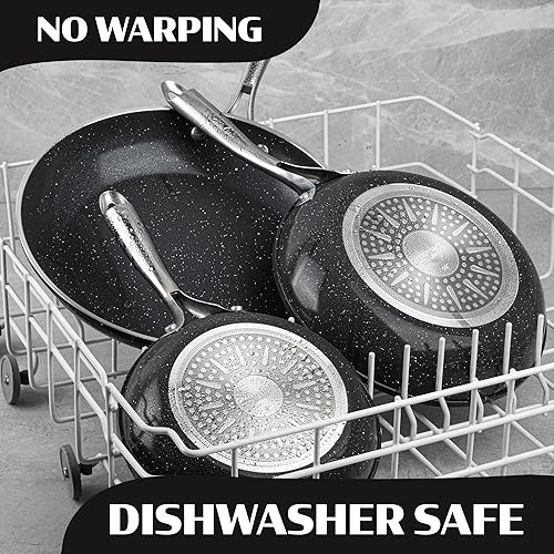 Miniatura 7 de Granitestone Juego de 3 sartenes antiadherentes de 8, 10, 12 pulgadas, sartenes no tóxicas antiadherentes para cocinar, listas para inducción, sin