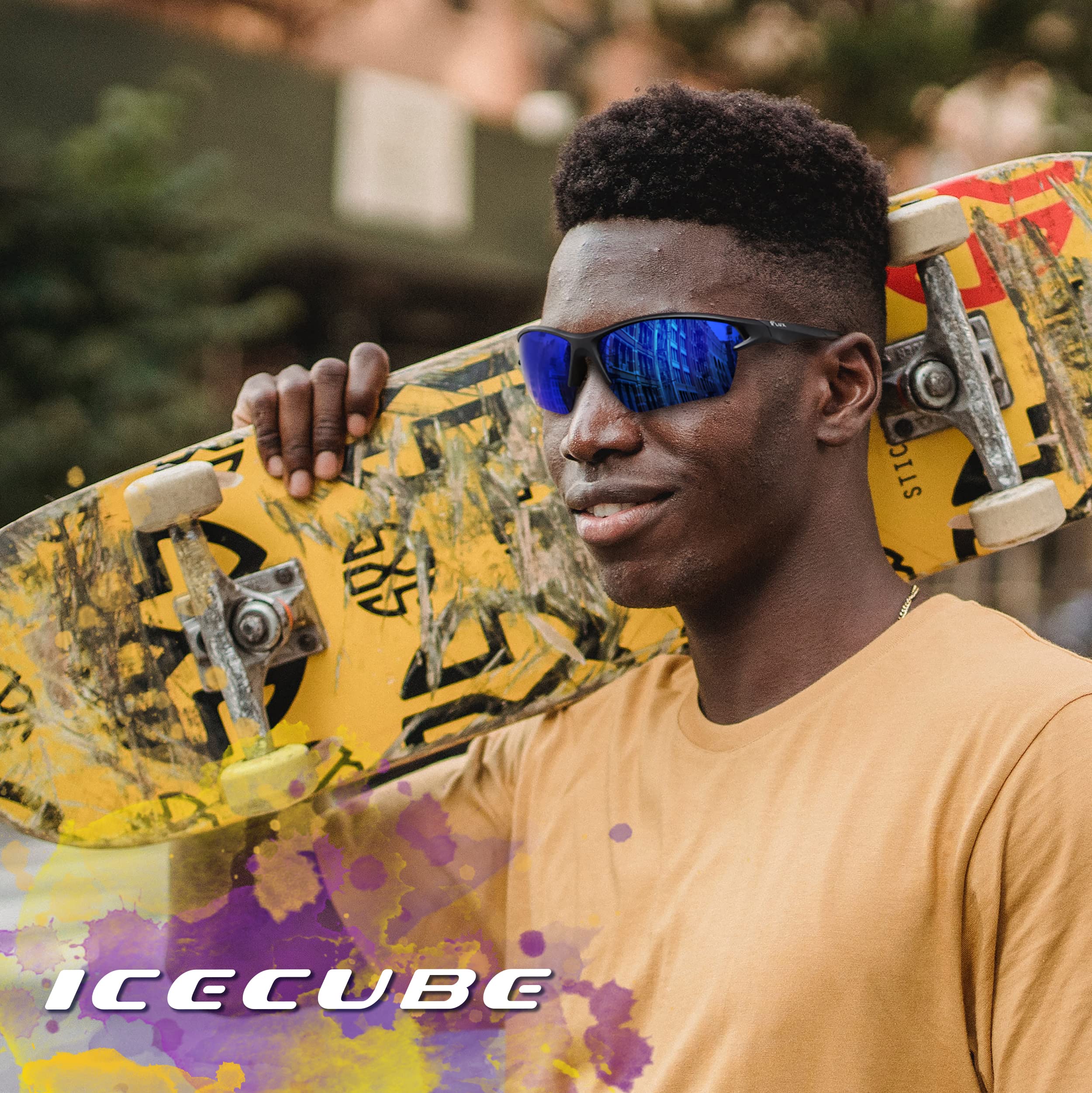 ICECUBE JET II NEO - Gafas de sol deportivas polarizadas UV400, ligeras, con almohadillas nasales y patillas ajustables para ciclismo, pesca y conducción (Negro/Azul)