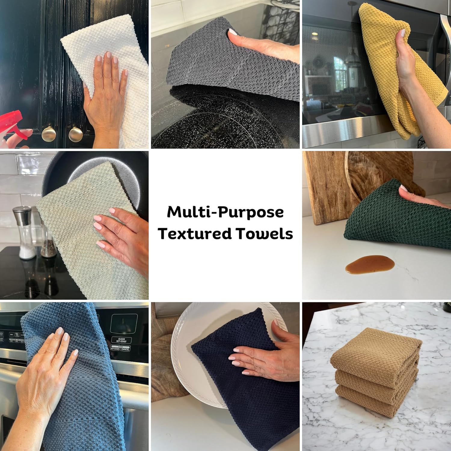 Mocha Light Brown Tan Kitchen Hand Dish Towels: Oversized 28" x 18",100% Cotton Cloth Soft Cleaning Drying Absorbent Textured Design, Set of 3 Multipurpose for Everyday Use (Toasted Coconut) - Image 5