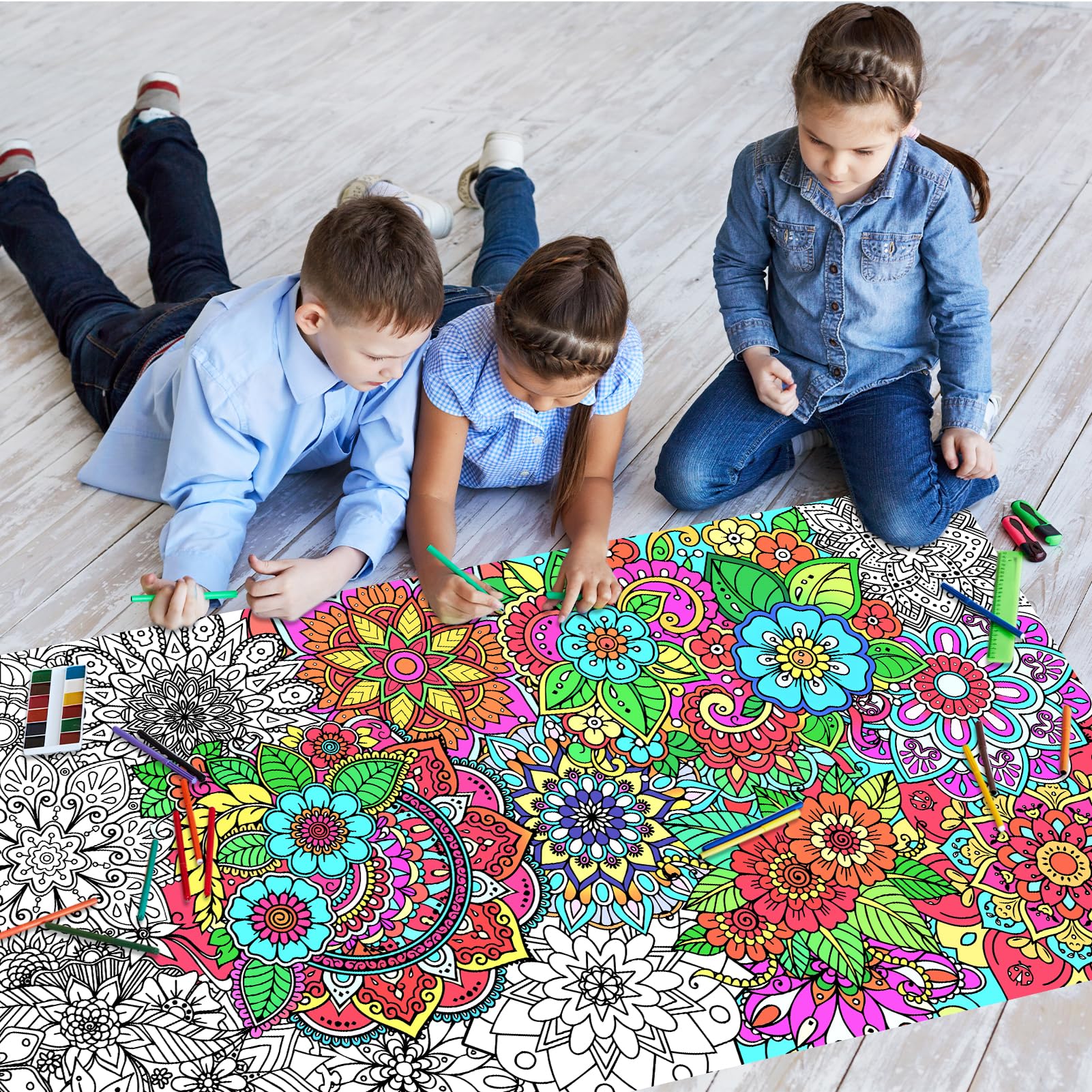 BoKin Riesen Mandala Malposter 99x66 Cm – 2 Stück, DIY Tischdecke Für Kinder Und Erwachsene