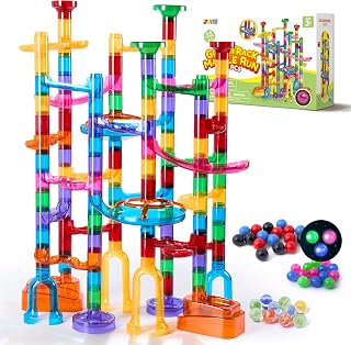 JOYIN 137Pcs Glowing Marble Run Building Blocks with 15 Glow-in-Dark Marbles - STEM Toys for Kids Boys Girls Birthday Easter Gifts