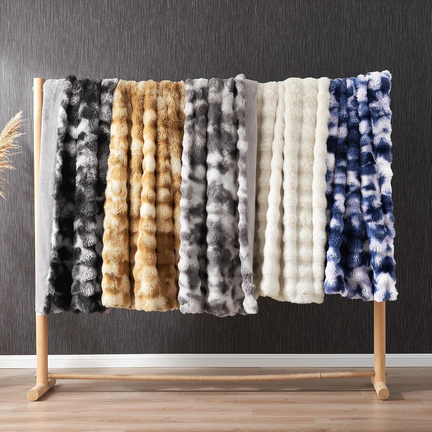 Amélie Home Faux Fur Throw Blanket for Couch, Ultra Soft Fuzzy Plush Bubble Throw for Sofa, Living Room & Home Decor, 50"x60", Tie-dye Blue - Image 9