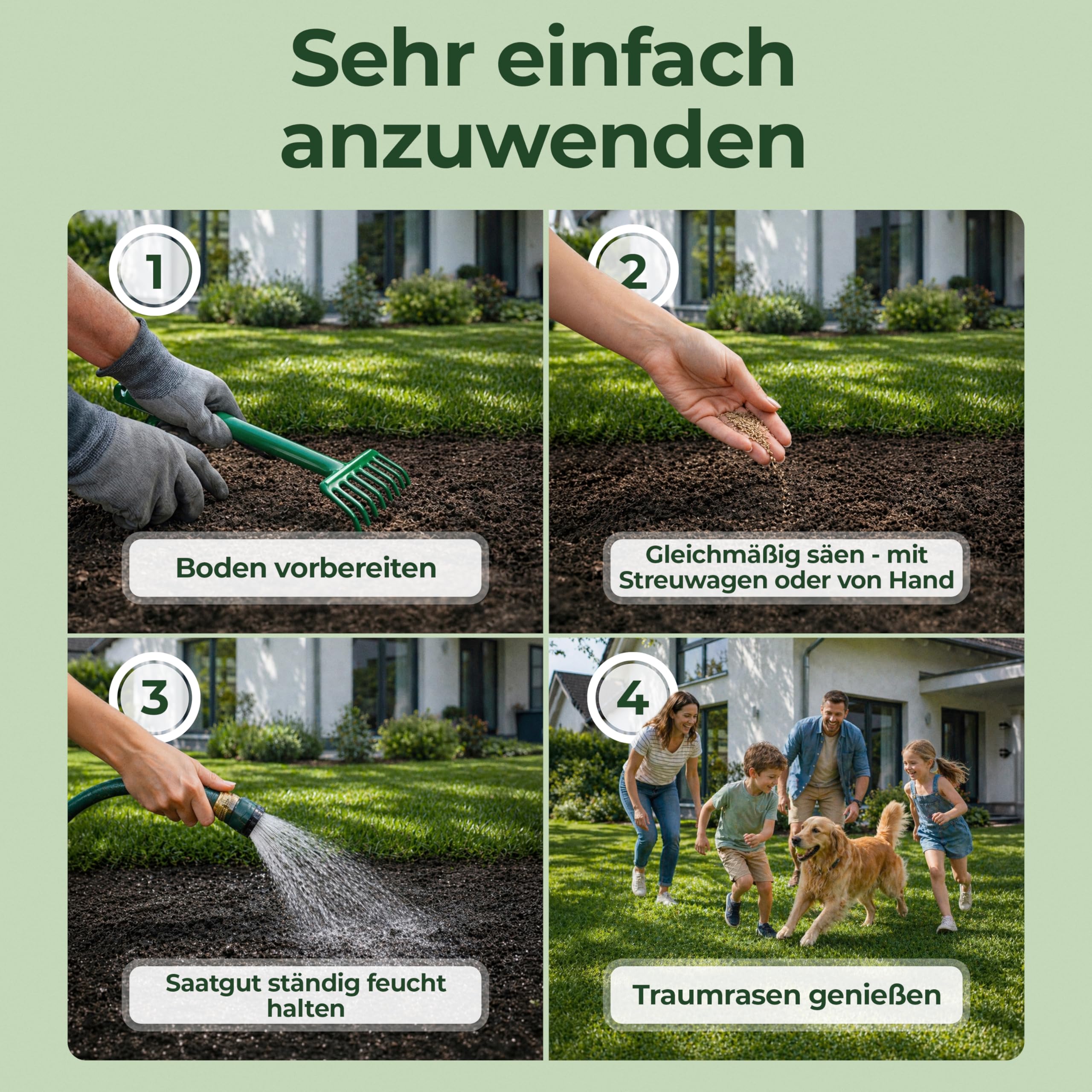 Schattenrasen Rasensamen 1 kg – Rasen für schattige Flächen & wenig Sonne – robuste Grasmischung für dichten Schattenrasen – ideal für Nachsaat & Neuanlage – für bis zu ca. 40 m² Rasenfläche