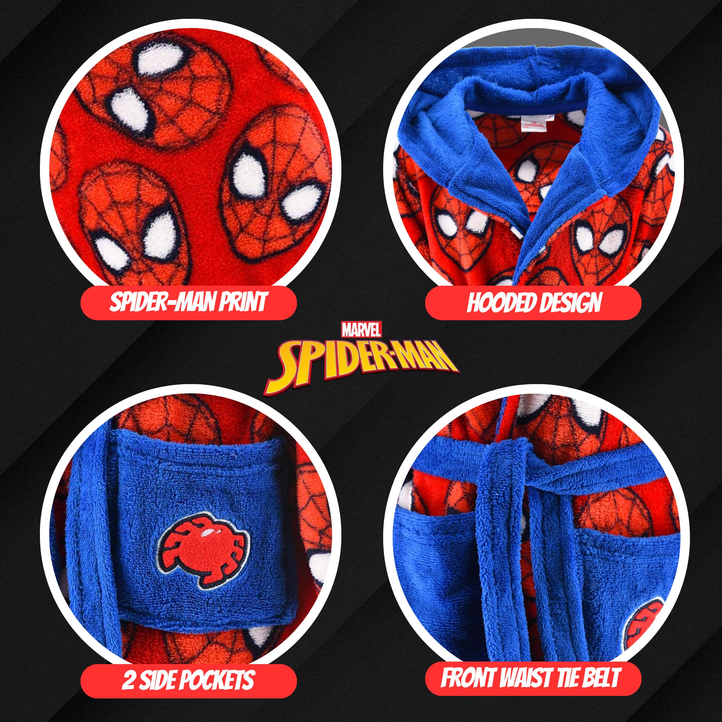 Marvel Spiderman Bata Polar Suave para Niños Tallas 3-8 Años