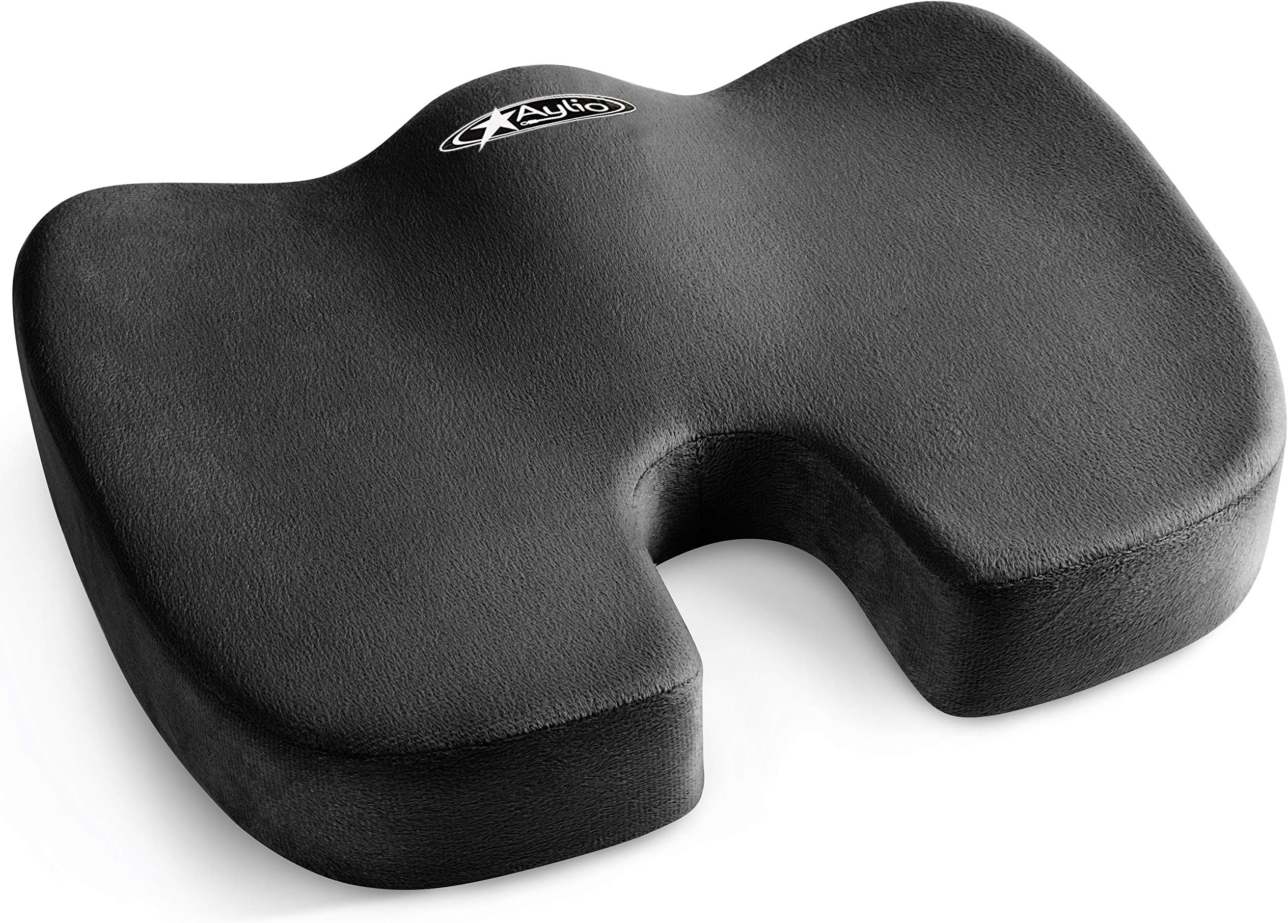 Aylio Coccyx Seat Cushion | Back Support, Tailbone Relief, Washable Cover (Black)