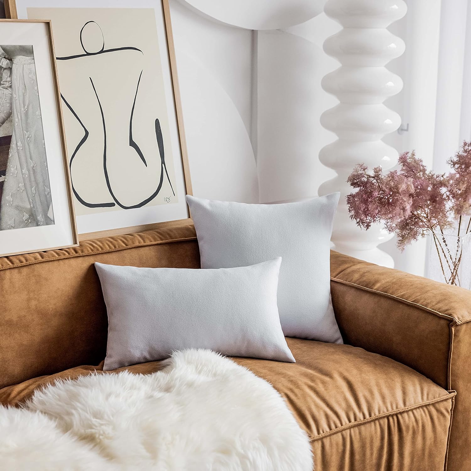 Home Brilliant White Euro Shams Pillow Covers 24x24 Sofa Bed Decorative Throw Pillow Covers for Couch Floor Patio, 24 inches, 60x60 cm, Set of 2, White