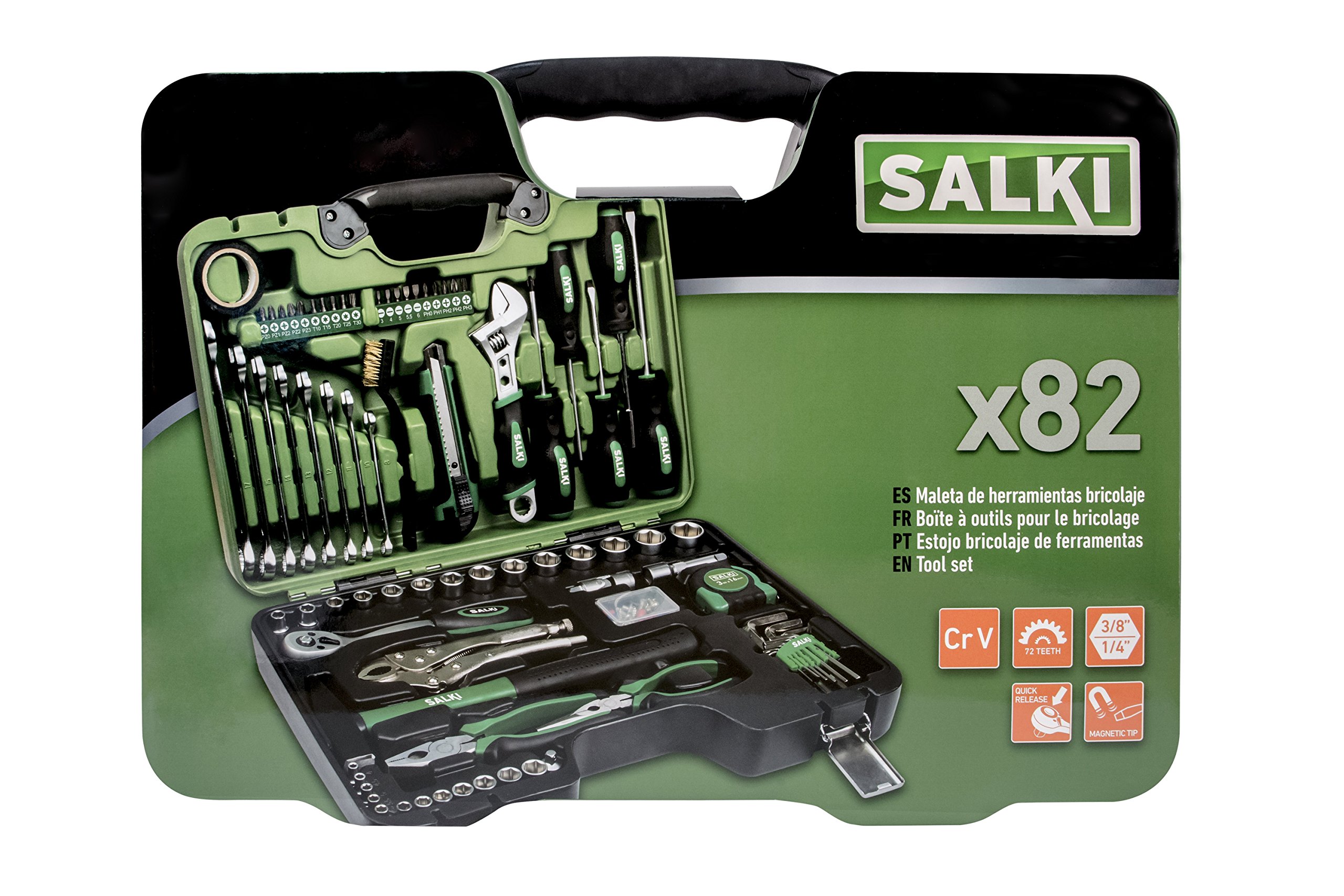 salki 8920082 Maleta de Herramientas con Carraca Reversible, Set de 82 Piezas