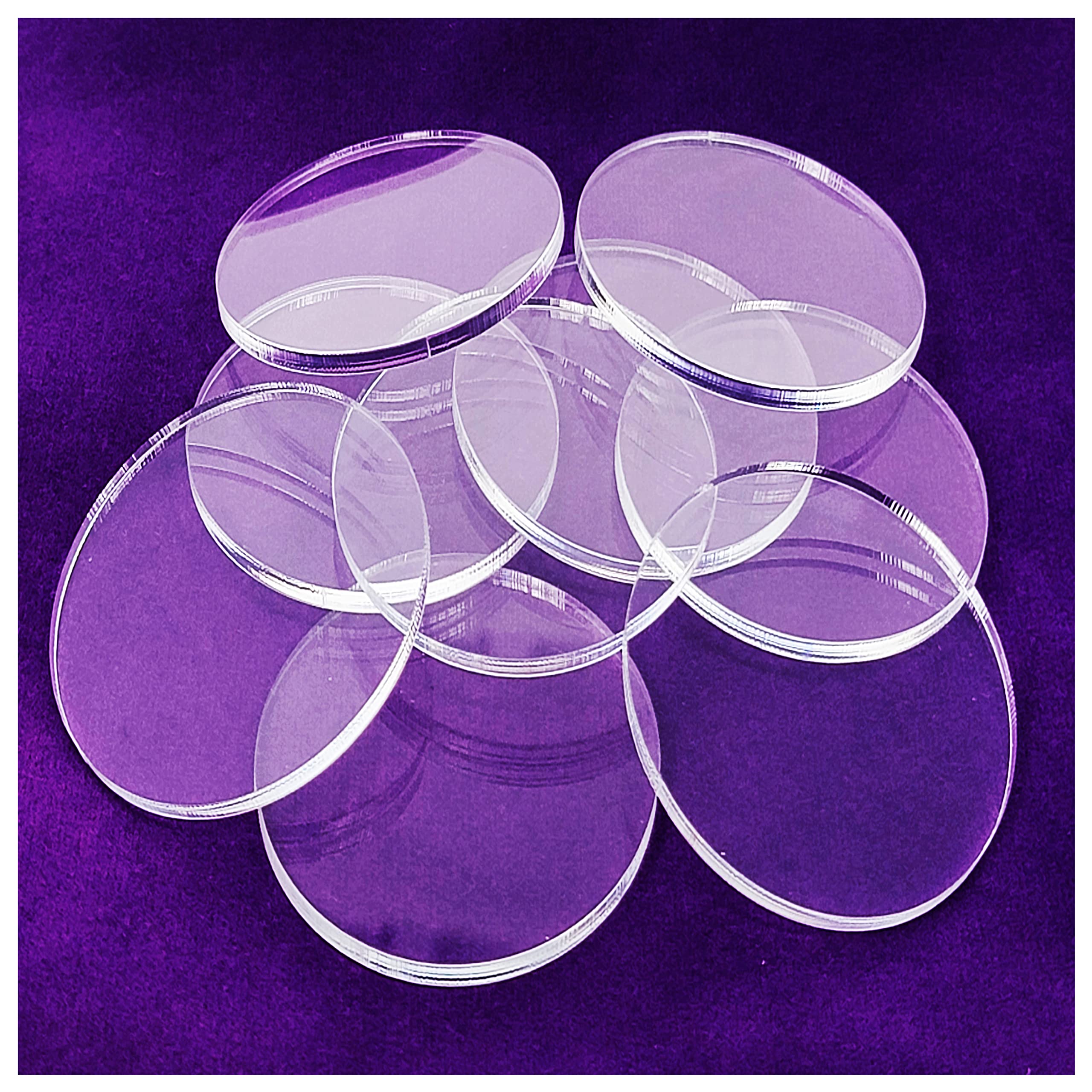 Acrylic Bases for Minis and Miniatures - Circular, Square, Oval, Rectangular, Hexagonal |Compatibles with most RPG's and Tabletop Games| (Clear - Circular #8 (50mm x ~2.70mm x 10 units))