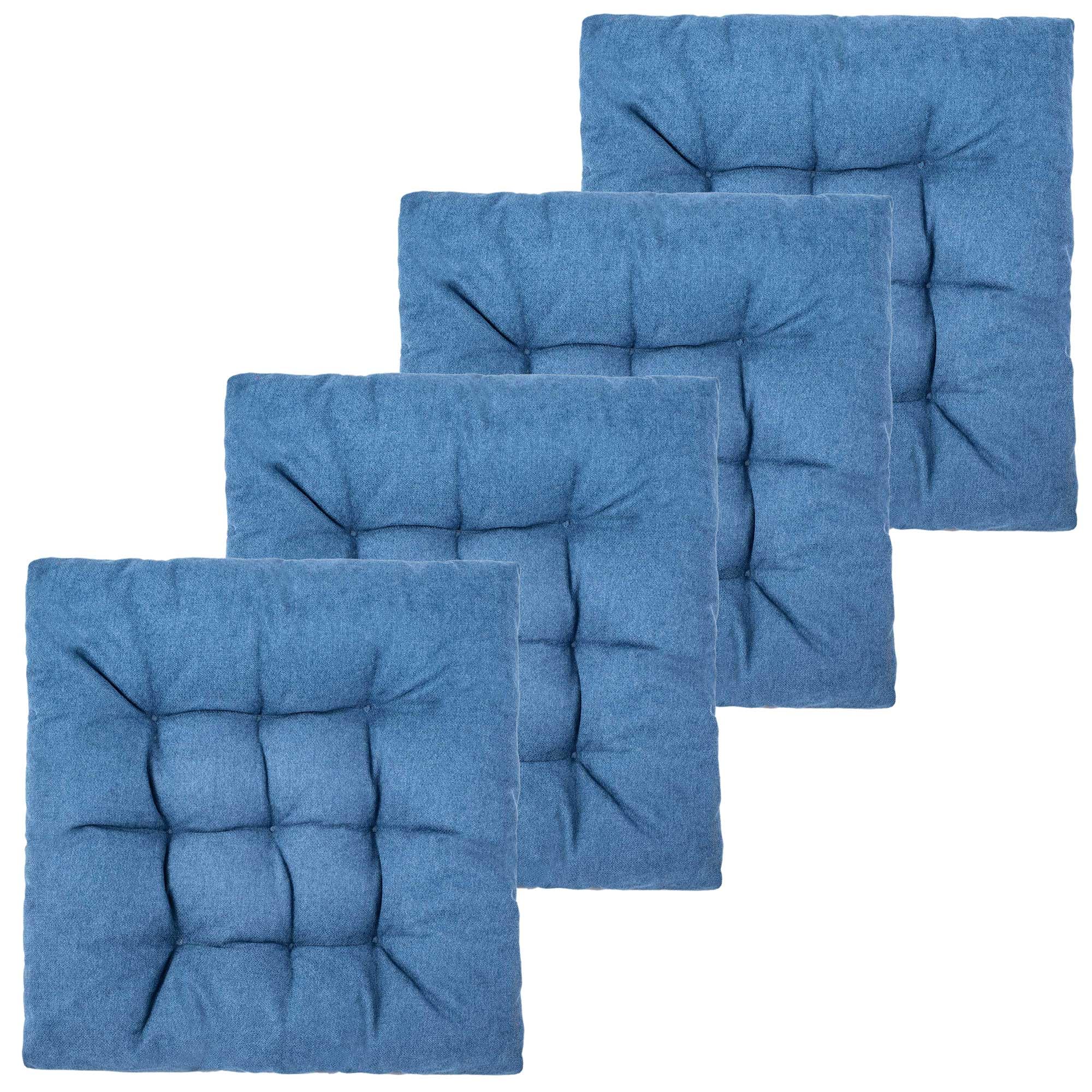 FABRICASTLE Outdoor Chair Cushions Patio Cushion Premium Comfortable Thick Fill Tufted 19" x 19" Floor Wicker Seat Pads, 4 Counts (Navy Blue, 4)