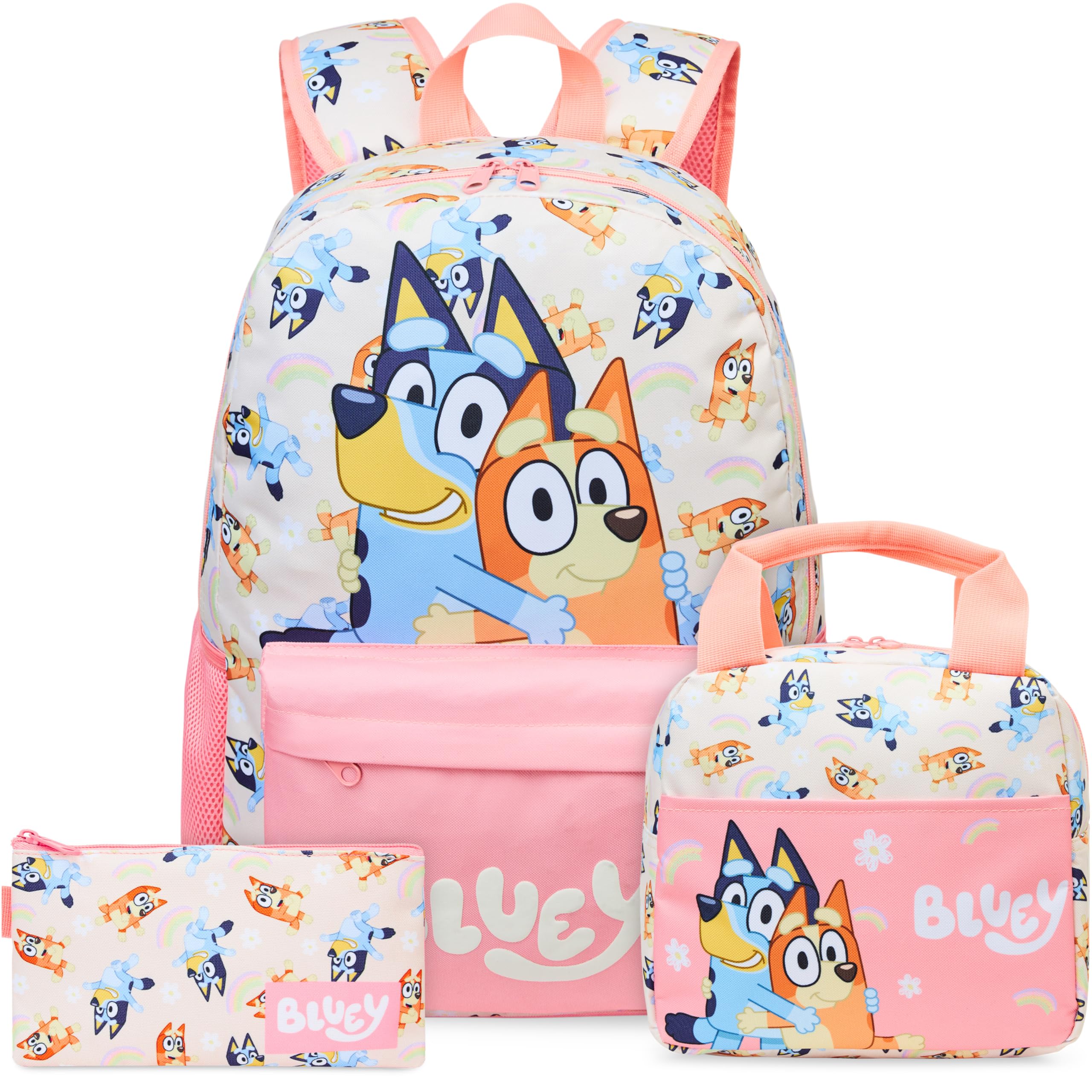 Get Trend Bluey Mochila Escolar Set de 3 Piezas con Mochila Niña, Estuche Escolar y Bolsa Isotermica Porta Alimentos (Multi Bluey)