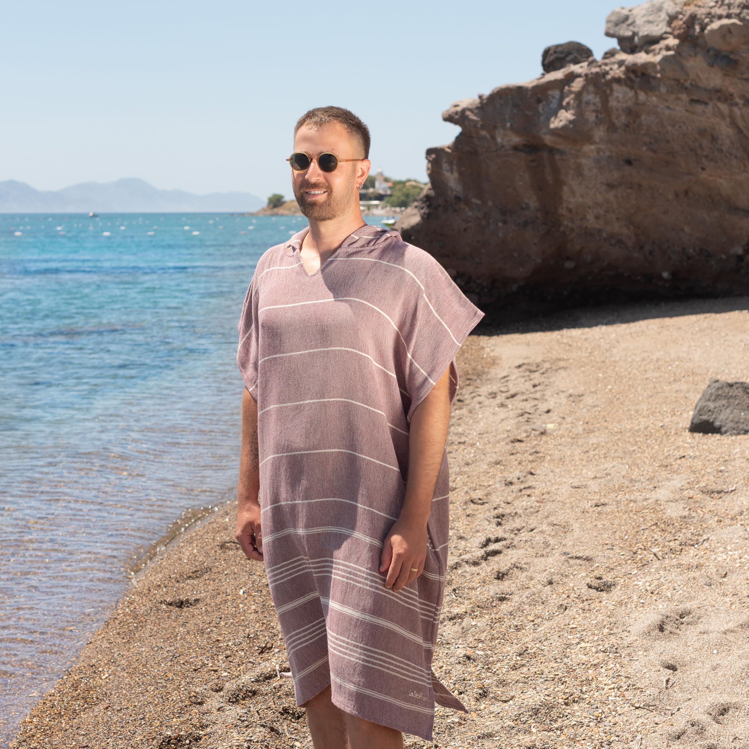 LeStoff Badeponcho - 50% Bio-Baumwolle 50% Hanf - Leicht, Saugstark, Schnelltrocknend, Bio, Strandponcho mit Kapuze, Handtuchponcho, Surf Poncho, Handtuchkleid, Duschponcho, Umziehponcho