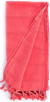 Bersuse 100% Cotton Troy Stonewashed Turkish Towel - 37x70 Inches, Coral