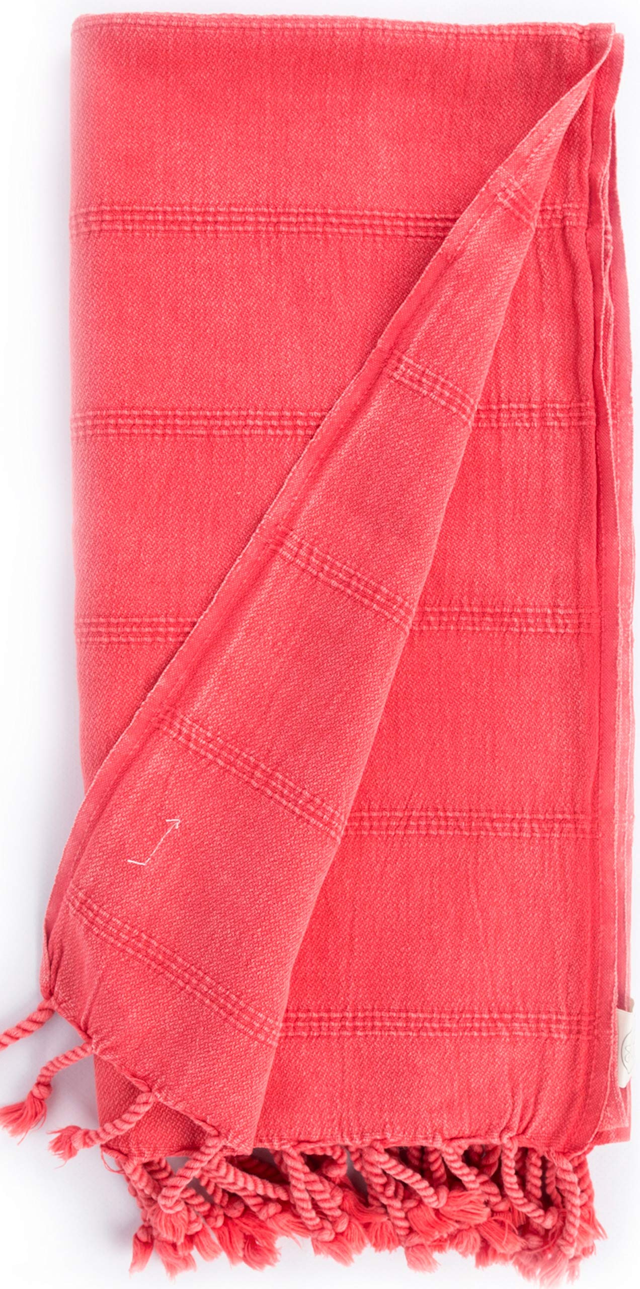 Bersuse 100% Coton - Troy Serviette Turque - Drap de Bain, Serviette de Plage - Fouta Peshtemal - Oeko-TEX - 95x175 cm, Corail