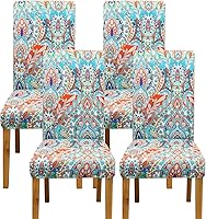 Vista 10 de Juego de 4 fundas elásticas para sillas de comedor, fundas elásticas para sillas de comedor, fundas para sillas de comedor, fundas protectoras